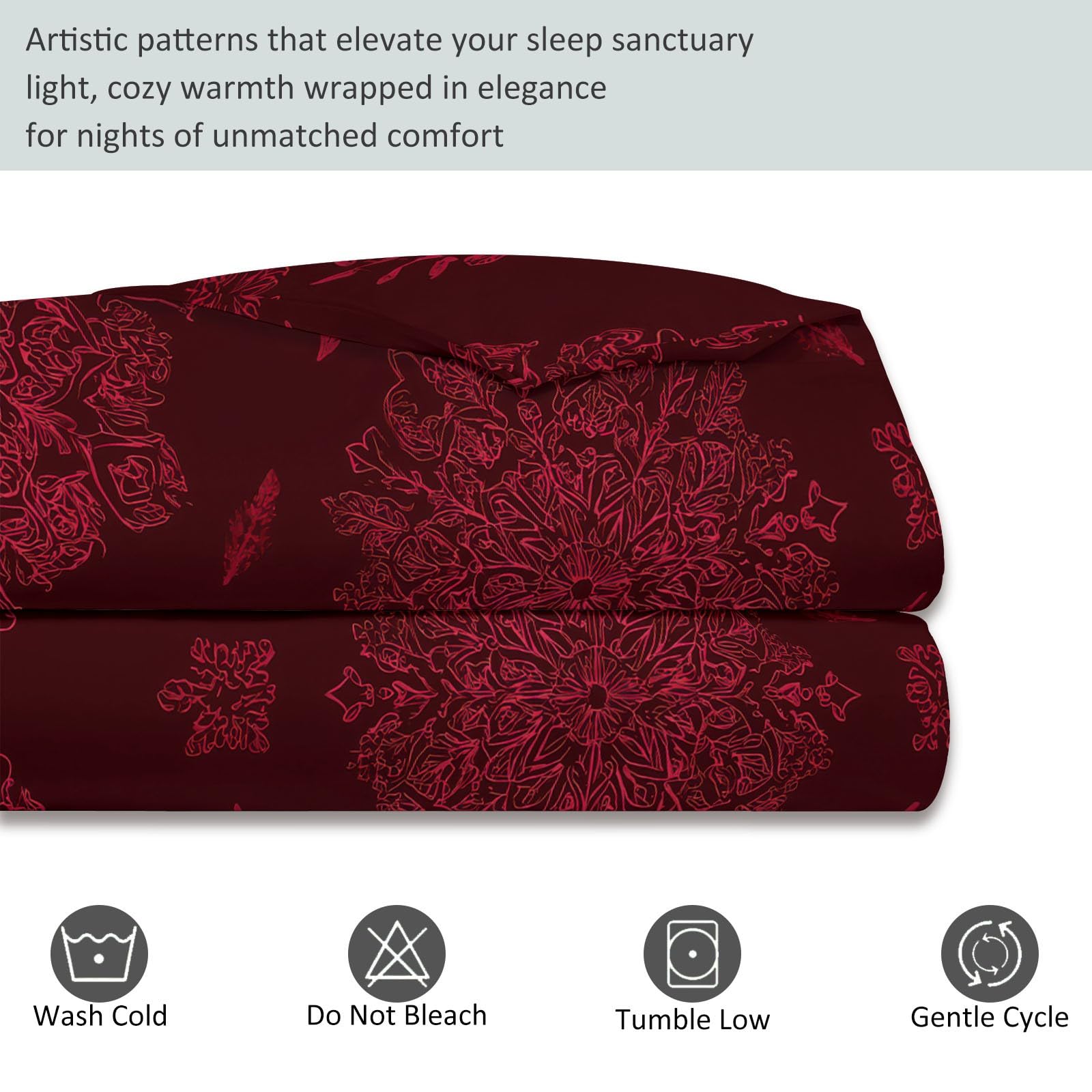 Biancheria da letto moderna da 155 x 220 cm, 3 pezzi, motivo natalizio con fiocchi di neve, reversibile, in morbida microfibra, con chiusura lampo e 2 federe da 80 x 80 cm, colore: rosso