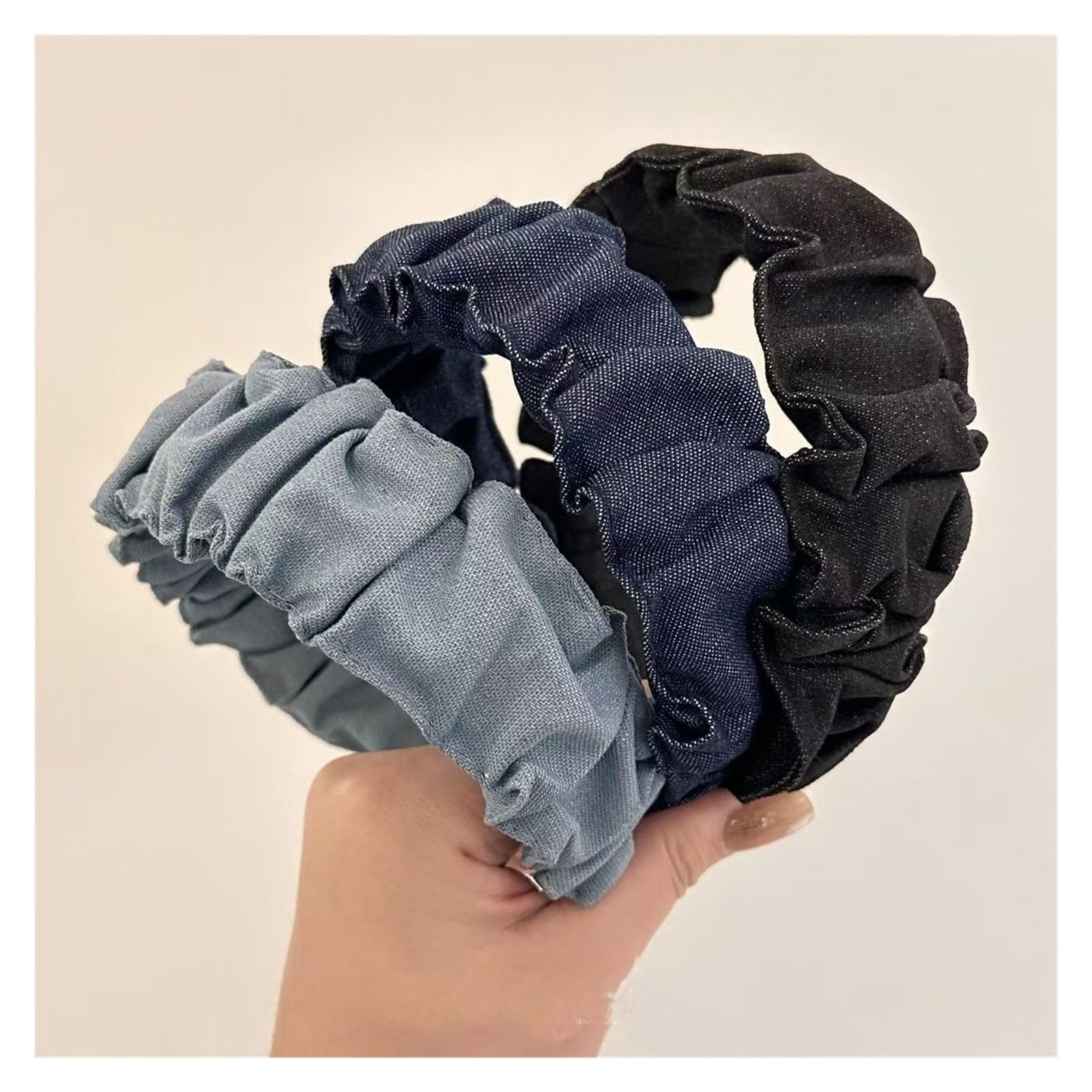 6pcs Denim Pleated Wide-brimmed Headband Para Mujer