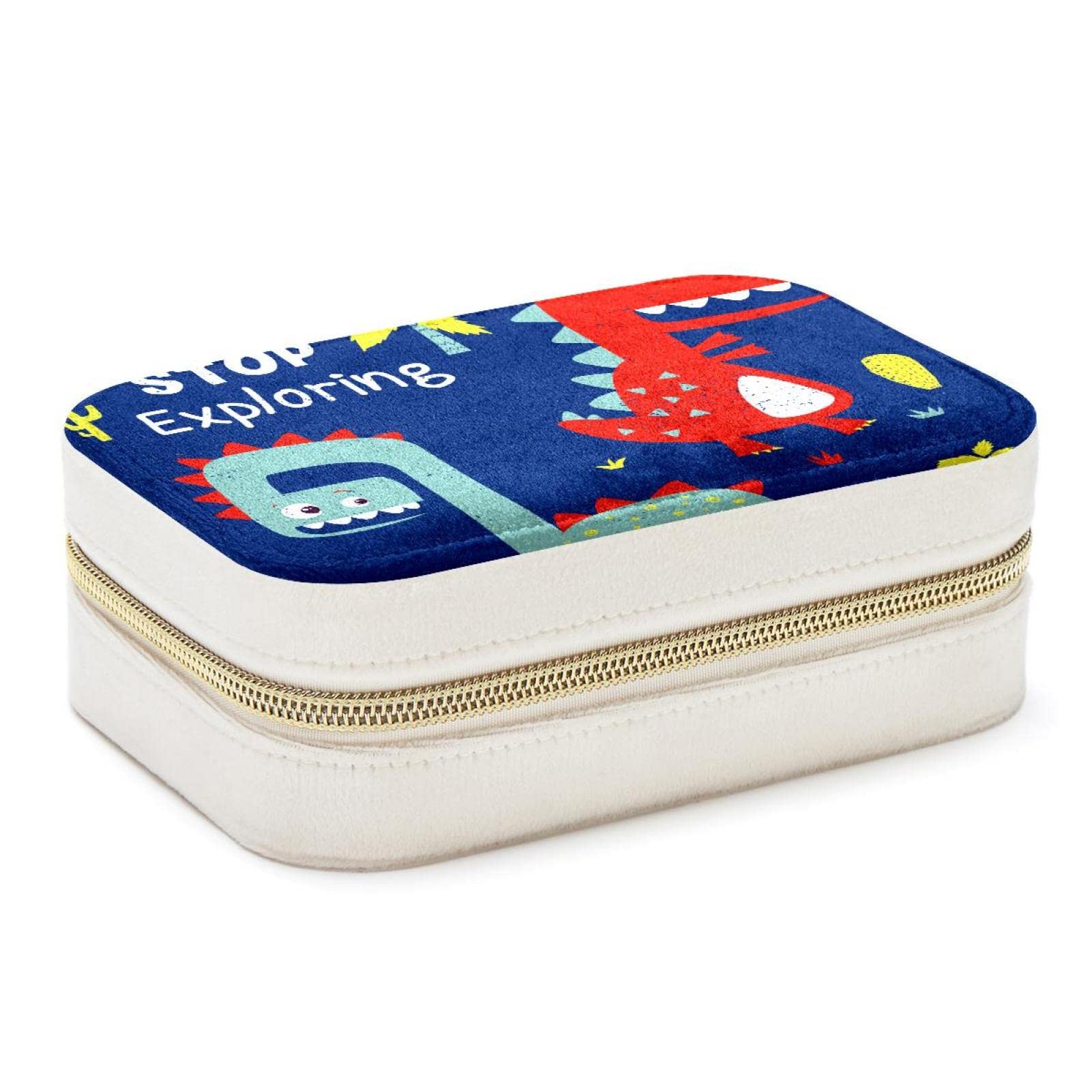 Boîte à bijoux de voyage portable, idée cadeau motif dinosaure bleu