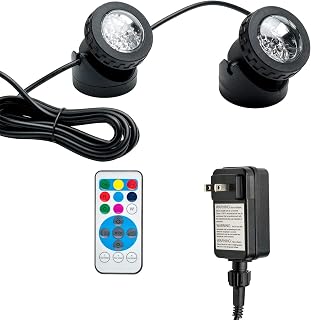 Underwater Pond Lights, Color Changing Fountain Light IP68 Waterproof Spot Light RGB Landscape Lighting Submersible Outdoor Garden House Flag Tree LED Colored Waterfall Lights with Timer (Set of 2)
