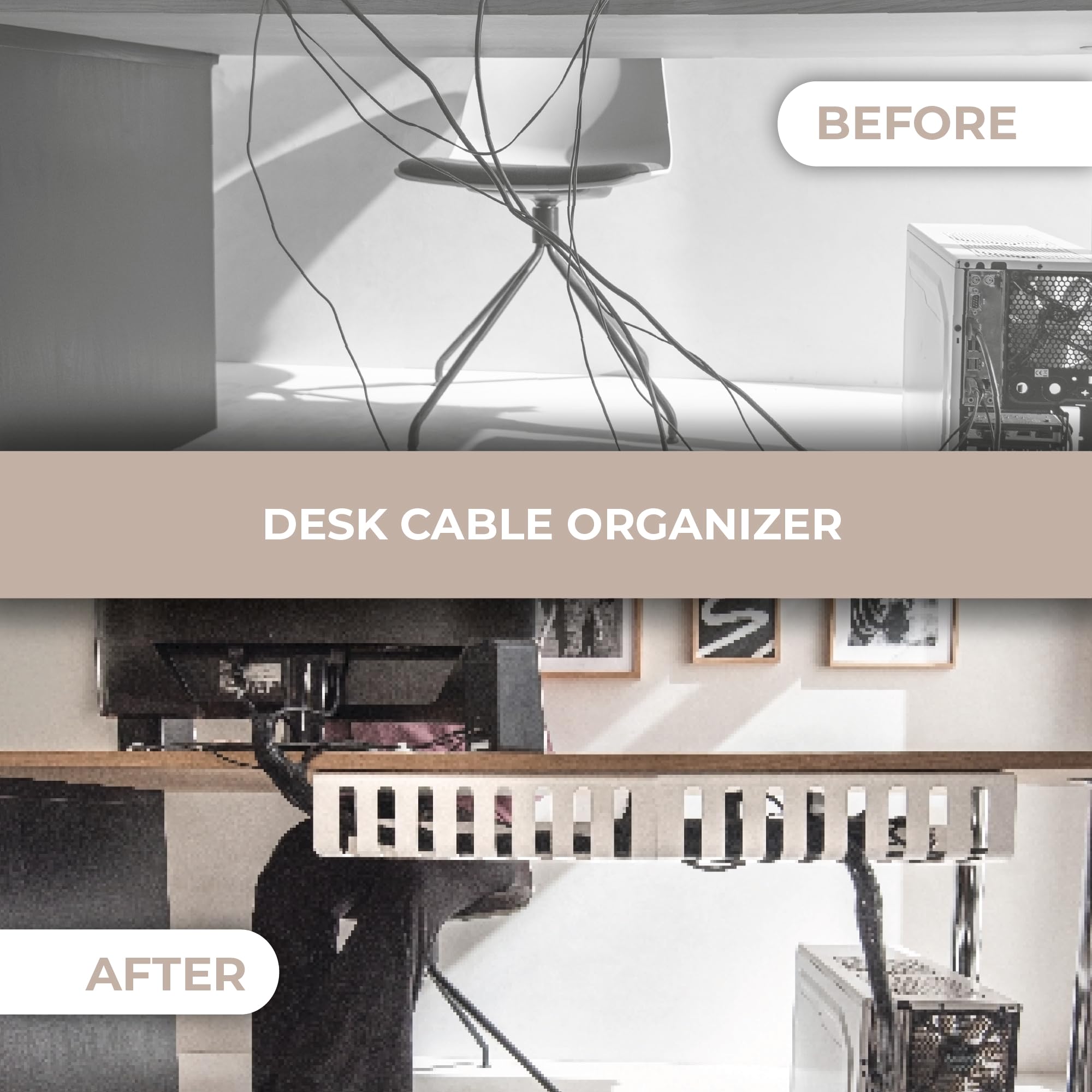 Pack of 2 Desk Cable Organiser - 40x10 cm Cable Trays - Matte White - Ideal for Office Gaming, or TV Desk - Image 2