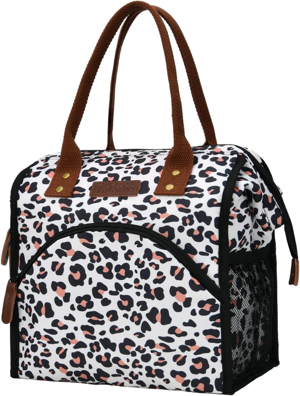LOKASS Lunch Bag Women Insulated Lunch Box Wide-Open Lunch Tote Bag Large Cooler Bag for Work Picnic Hiking Beach Fishing（Leopard）