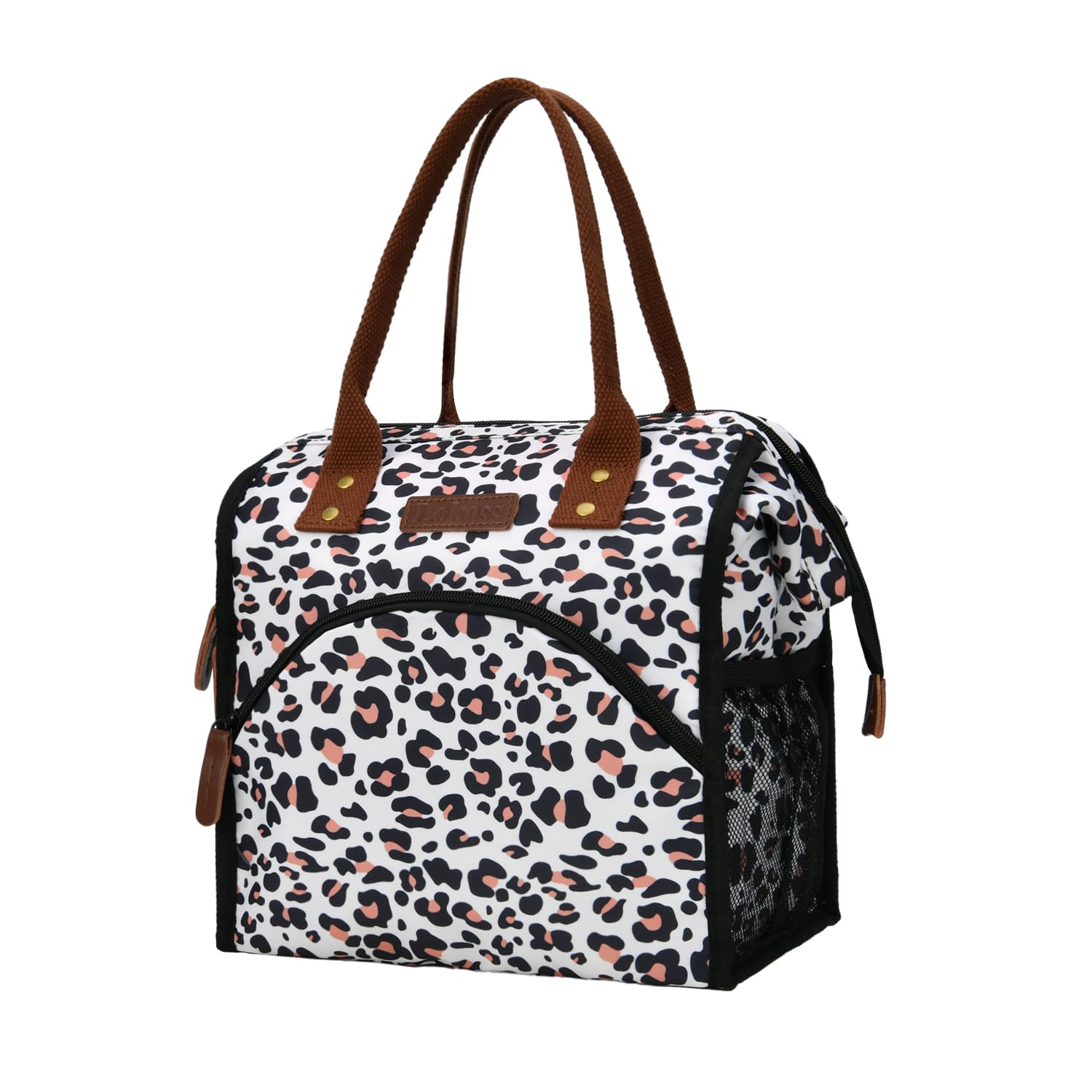 LOKASS Lunch Bag Women Insulated Lunch Box Wide-Open Lunch Tote Bag Large Cooler Bag for Work Picnic Hiking Beach Fishing（Leopard）