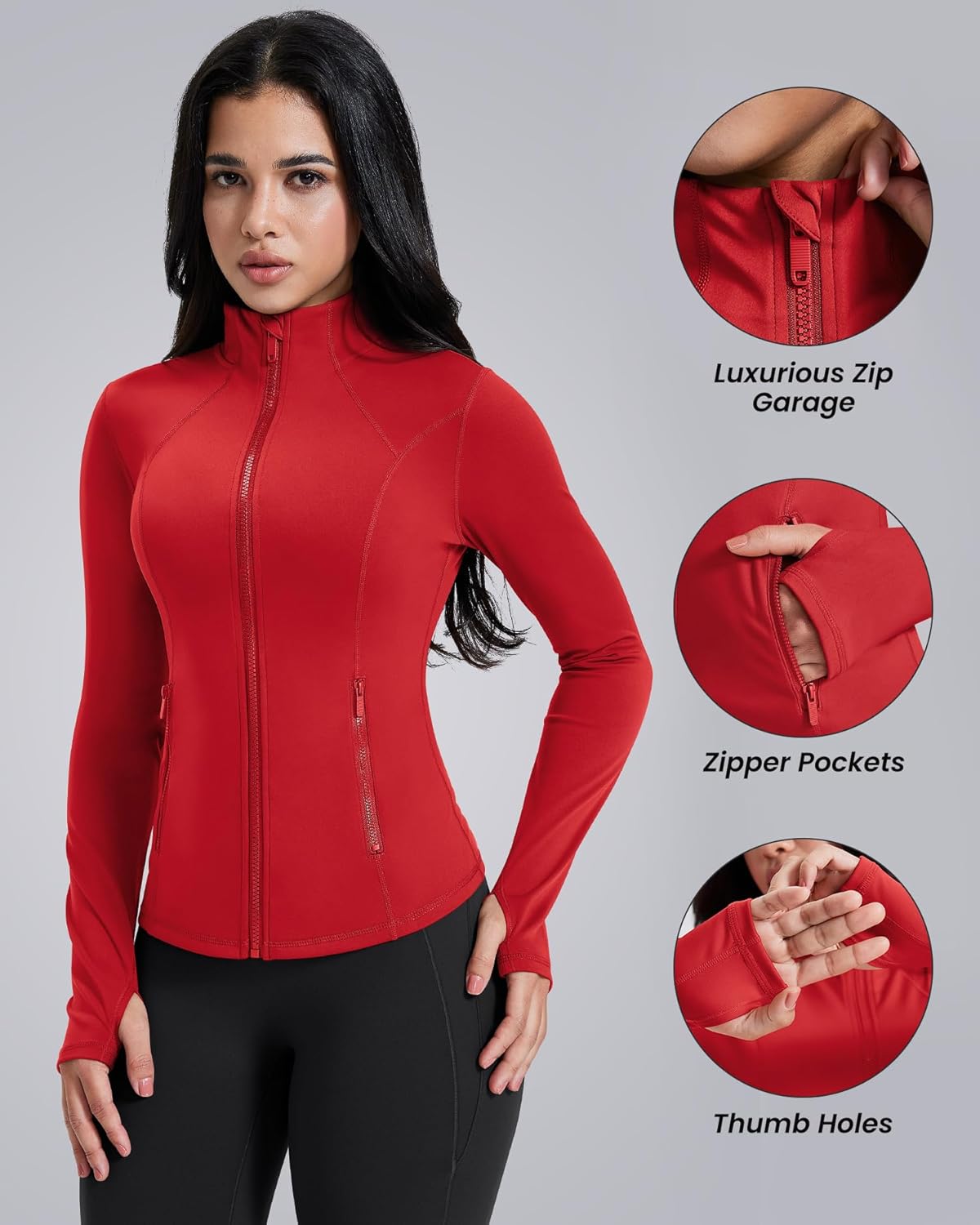 AVGO Womens Workout Jackets Lightweight Athletic Zip Up Jacket Slim Fit Running Gym Top with Pockets & Thumb Holes - Image 5