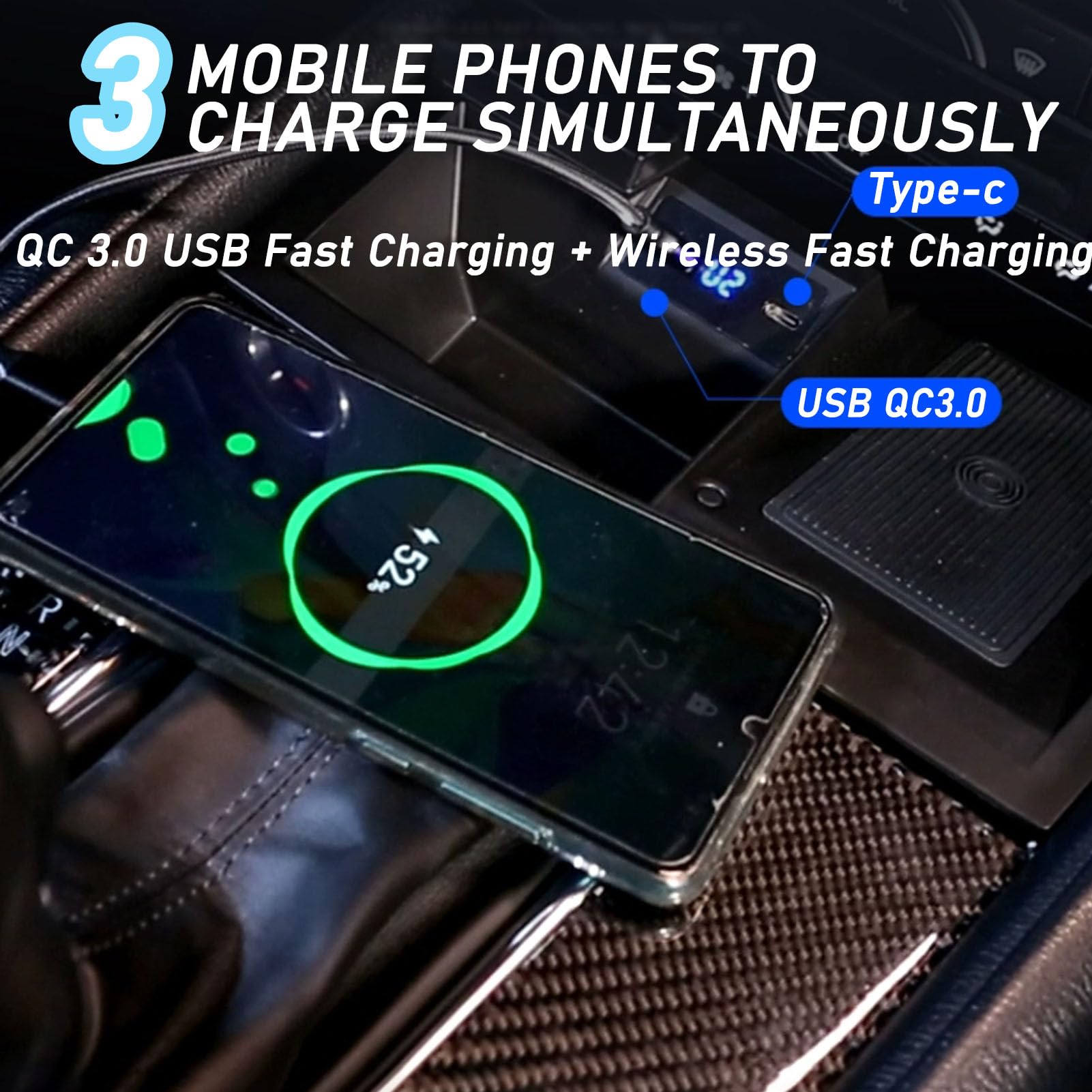 Caricabatterie Wireless per Auto per Tutti i Modelli Cx-5 Accessorio con 15 W Wireless e USB Qc3.0 Ricarica Rapida Regalo per la Famiglia