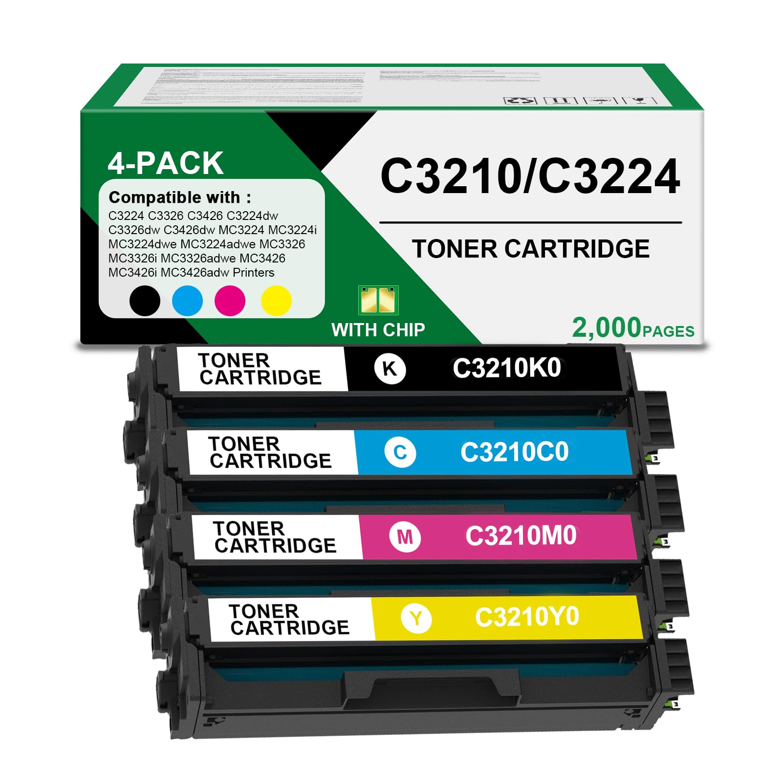 SRITE C3224 MC3224 Toner Cartridges High-Yield Replacement for Lexmark MC3326 Toner Cartridges for Lexmark C3326 C3210 C3426 MC3426 Printer Ink (4 Pack with Chip)