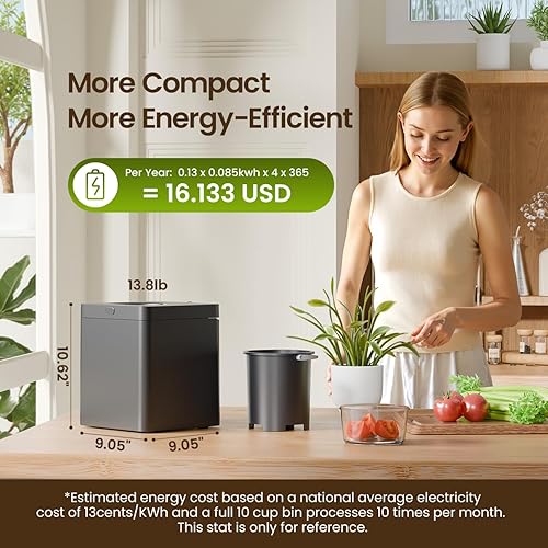 Miniatura 2 de Contenedor eléctrico de compostaje para cocina, compostador de encimera de 3 litros con limpieza automática inodora, convierte los residuos de