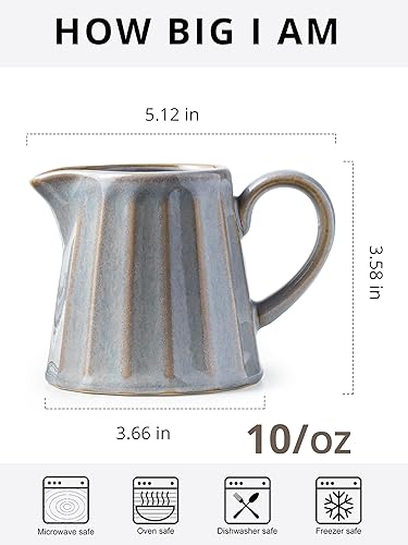 Miniatura 2 de Jarra de cerámica para crema, recipiente para crema con asa, jarra de leche pequeña de 10 onzas para café, salsas, ensalada, gris