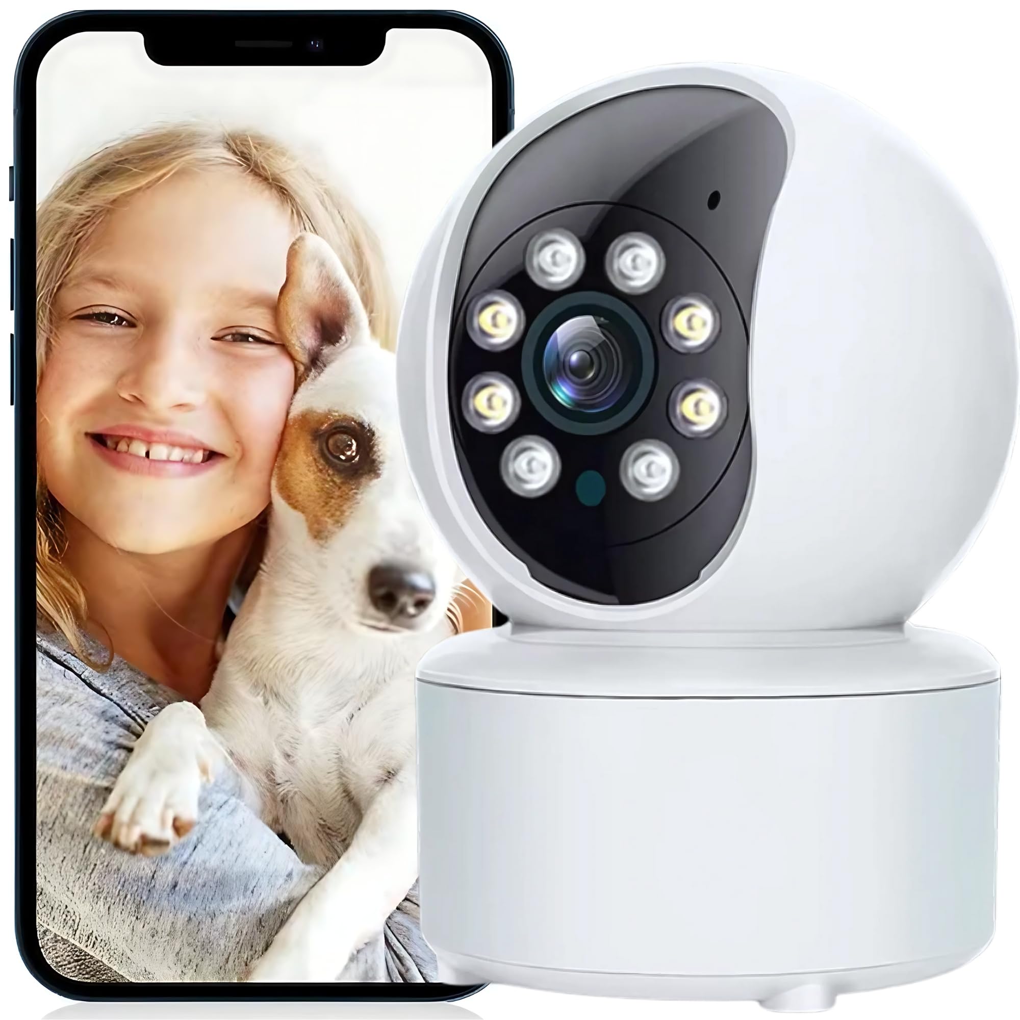 Cámara Vigilancia WiFi Interior - camaras vigilancia domicilio wifi con sensor de movimiento, visión nocturna - cámara vigilancia interior con grabacación continua, nofiticaciones, alarma, luces LED