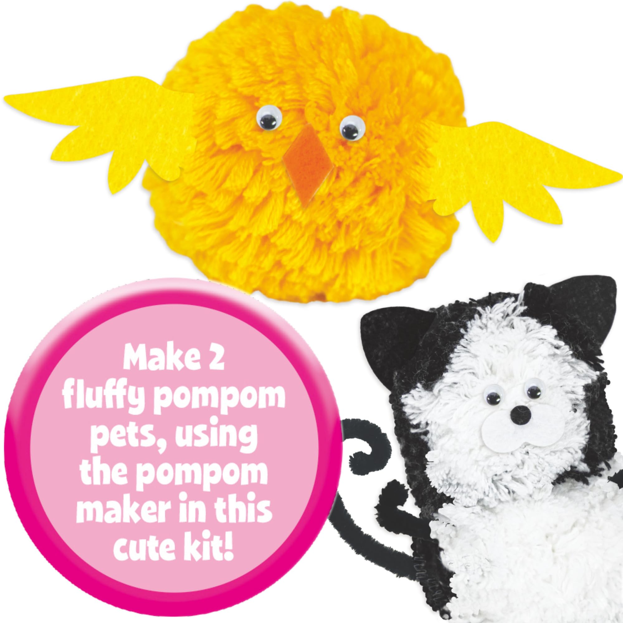 Galt Pom Pom Pets - Kids Knitting & Sewing Set - Create Your Own 2 Cute & Fluffy Pompom Animals - Knit and Sew Craft Kit for Children - Arts and Crafts Activity for Girls & Boys Ages 5 Years Plus — view 2