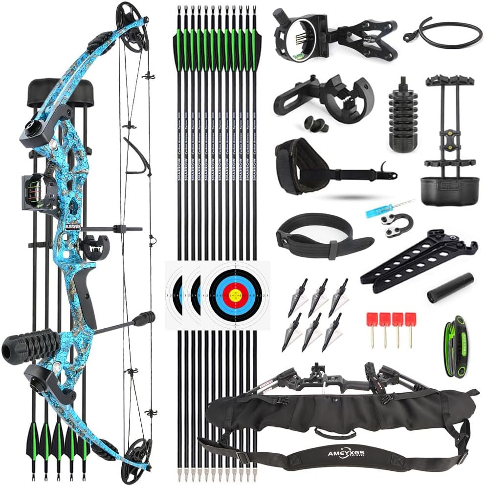 Archery Compound Bow Kit 30-55lbs Adjustable Adult Hunting Compound Bow and Arrows Set with All Accessories for Outdoor Shooting Right/Left Hand Avaliable