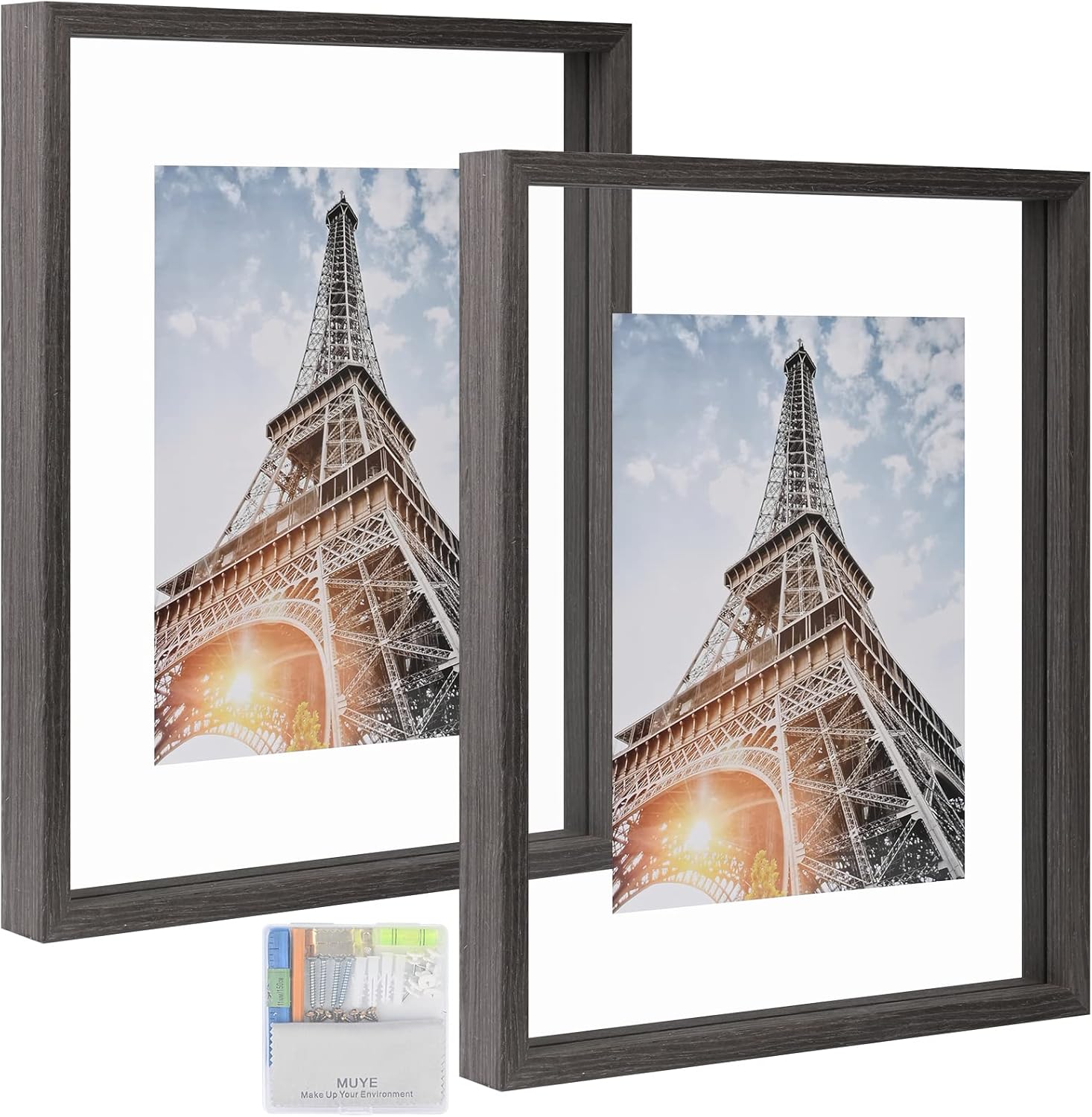 MUYE 11x14 Floating Frame in Gray,Double Glass Picture