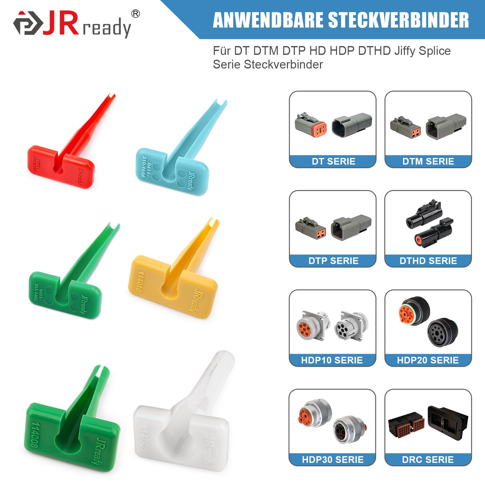 JRready ST5339 24 Pezzi Tedesco Unpin Tool Automotive Set per 4# 8# 12# 16# 20# Solid/Stamped Contacts 6-22 AWG Plastica Terminal Removal Tool Kit per Tedesco DT DTM DTP HD HDP DTHD Jiffy Splice Serie