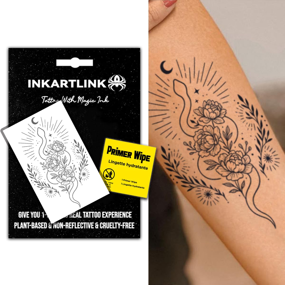 Amazon.com : INKARTLINK Semi-Permanent Tattoos, Women's Arm Party Snake  Tattoo, Beautifully Designed and Realistic, Providing a Fun Tattoo  Experience,Non-reflective, and Waterproof (Botanical Snake Tattoo) : Beauty  & Personal Care