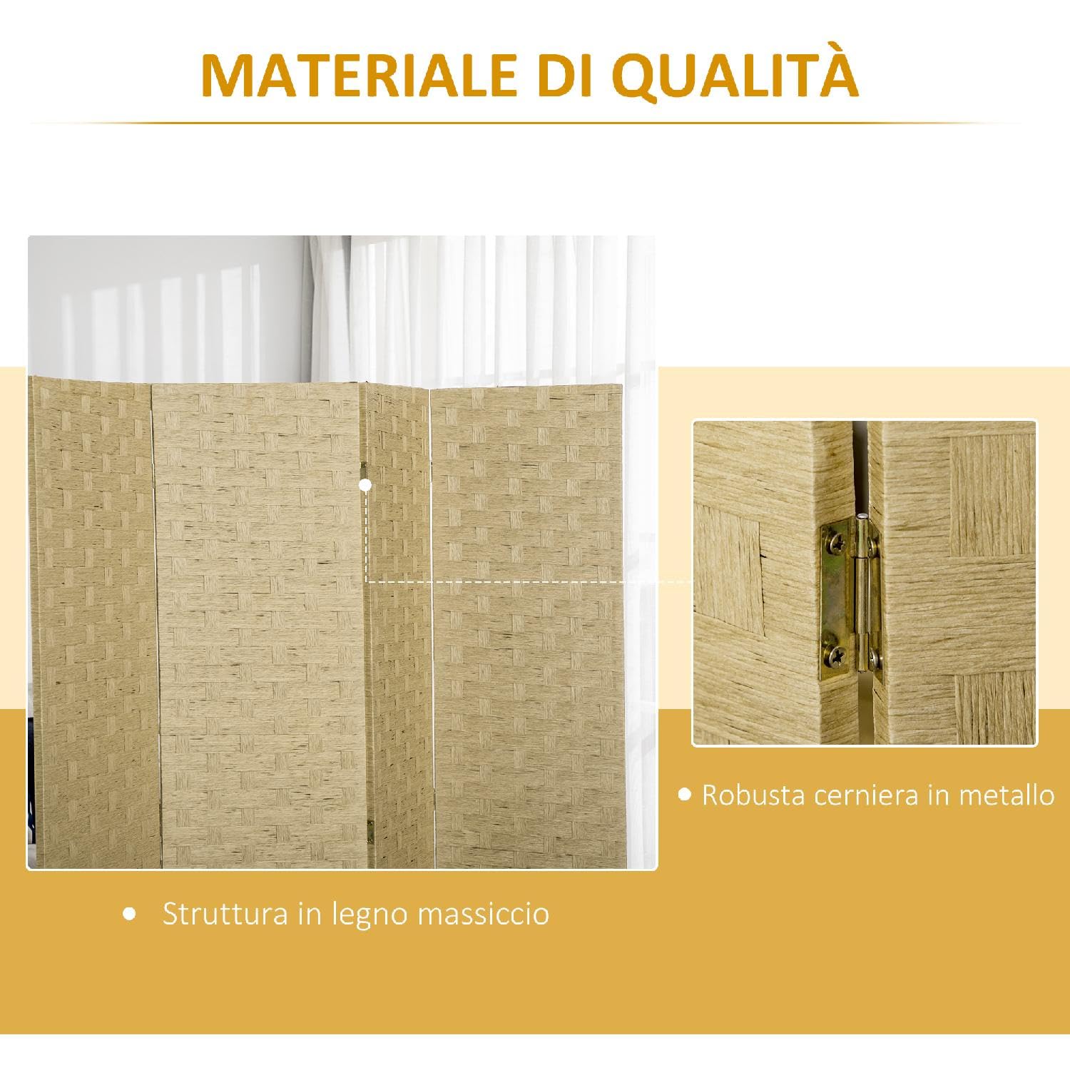 Paravento da Interno 4 Ante in Legno Pieghevole e Salvaspazio Altezza 170cm Marrone