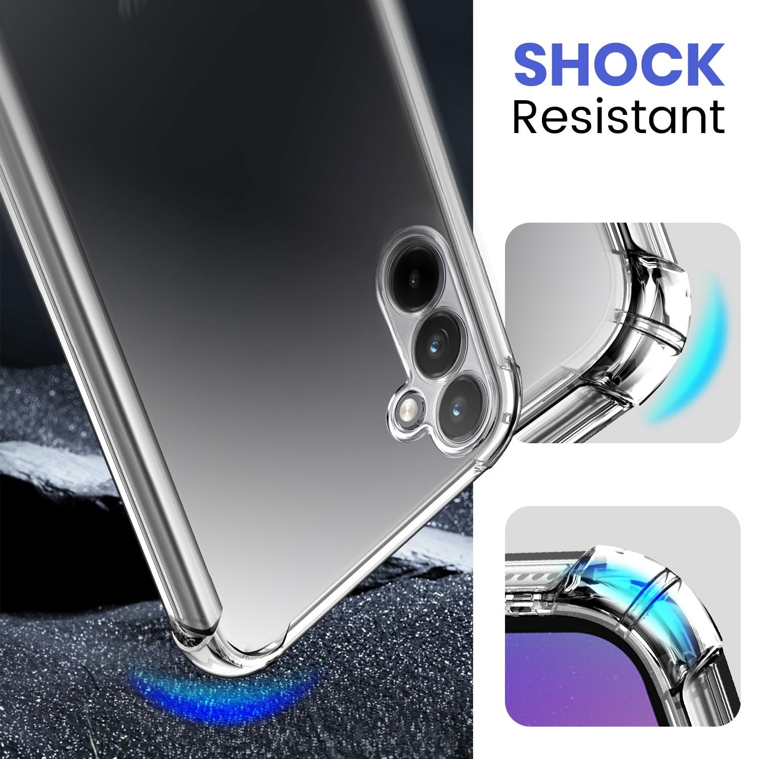 New&Teck Cover per Samsung Galaxy A55 5G + 2 vetro temperato protezione schermo, custodia in silicone TPU morbido, antiurto con angoli rinforzati, protezione chiara.