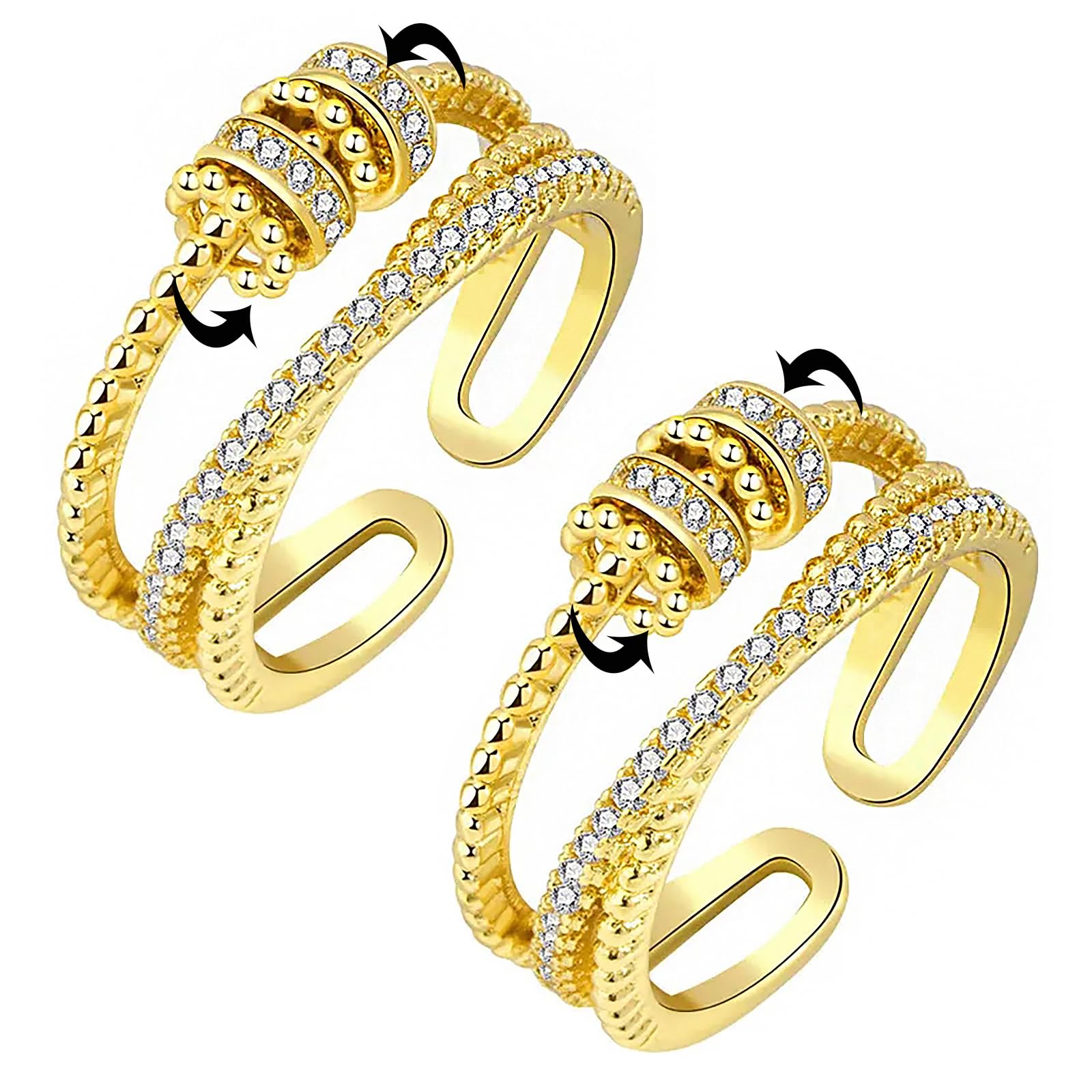 ZLY2 PCS Jansio Threanic Triple-Spin Ring,Fidget Rings for Anxiety for Women,Adjustable Anxiety Relief Ring,for Women Teens Girls