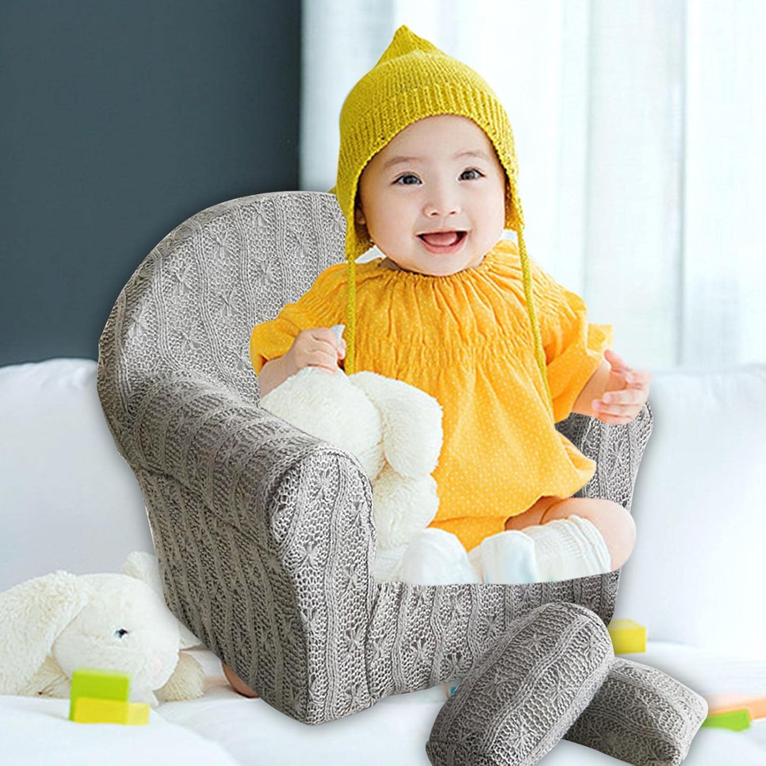 Newborn Photography Props Sofa Set Photography Cushion Infant Posing Pillow Woven Cloth Suitable for Studio Shower Birthday Party, Gray, 29cm