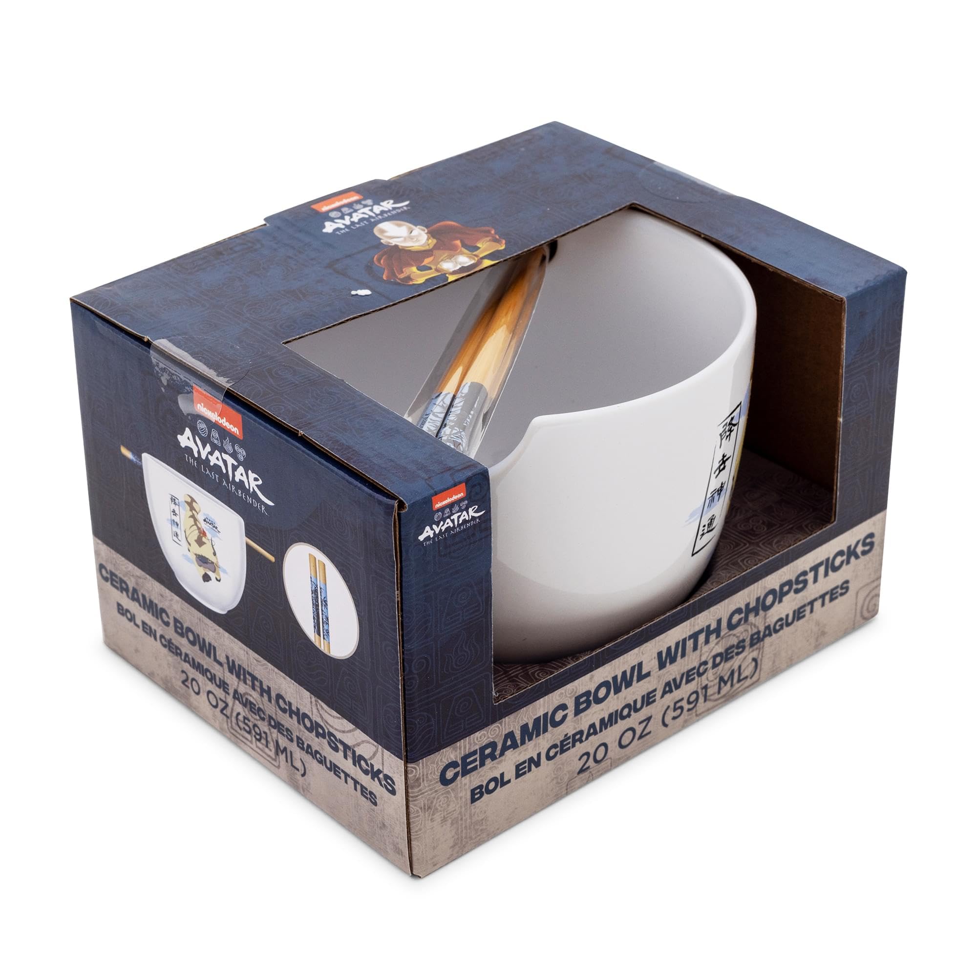 Avatar: The Last Airbender Aang and Appa Ramen-Geschirr-Set, Keramik, inkl. Nudelschale und Essstäbchen aus Holz, 590 ml