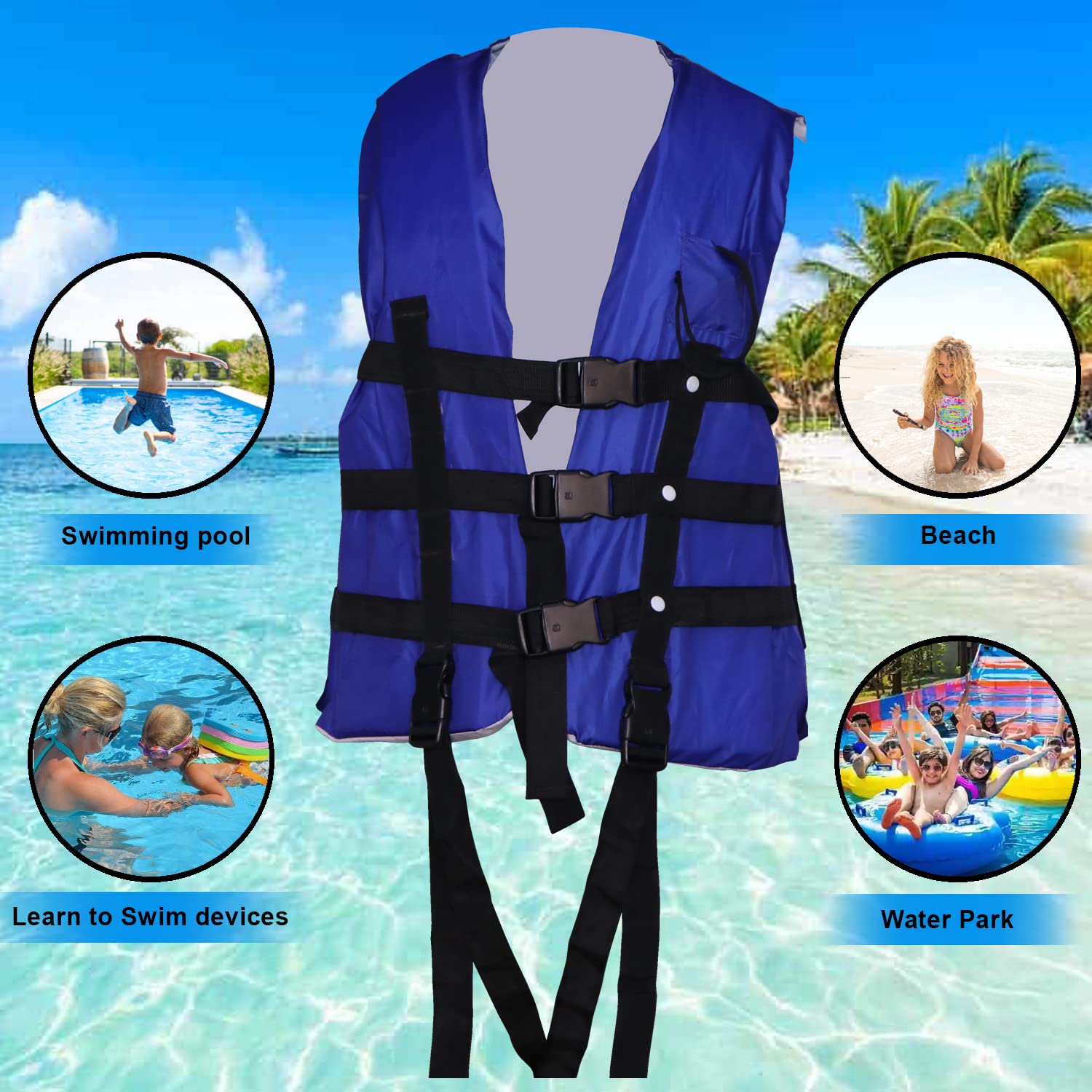 Delavala Life Jacket Life Vests Swimming Vest Adult Life Jacket Buoyancy Aid Universal Swimming Boating Kayaking Life Vest+Whistle (Blue/Orange) (Blue)