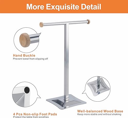 Miniatura 4 de ZCDCP Soporte para toallas de mano, toallero de acero inoxidable en forma de T para encimera de baño con SUS304 inoxidable, soporte de toalla de