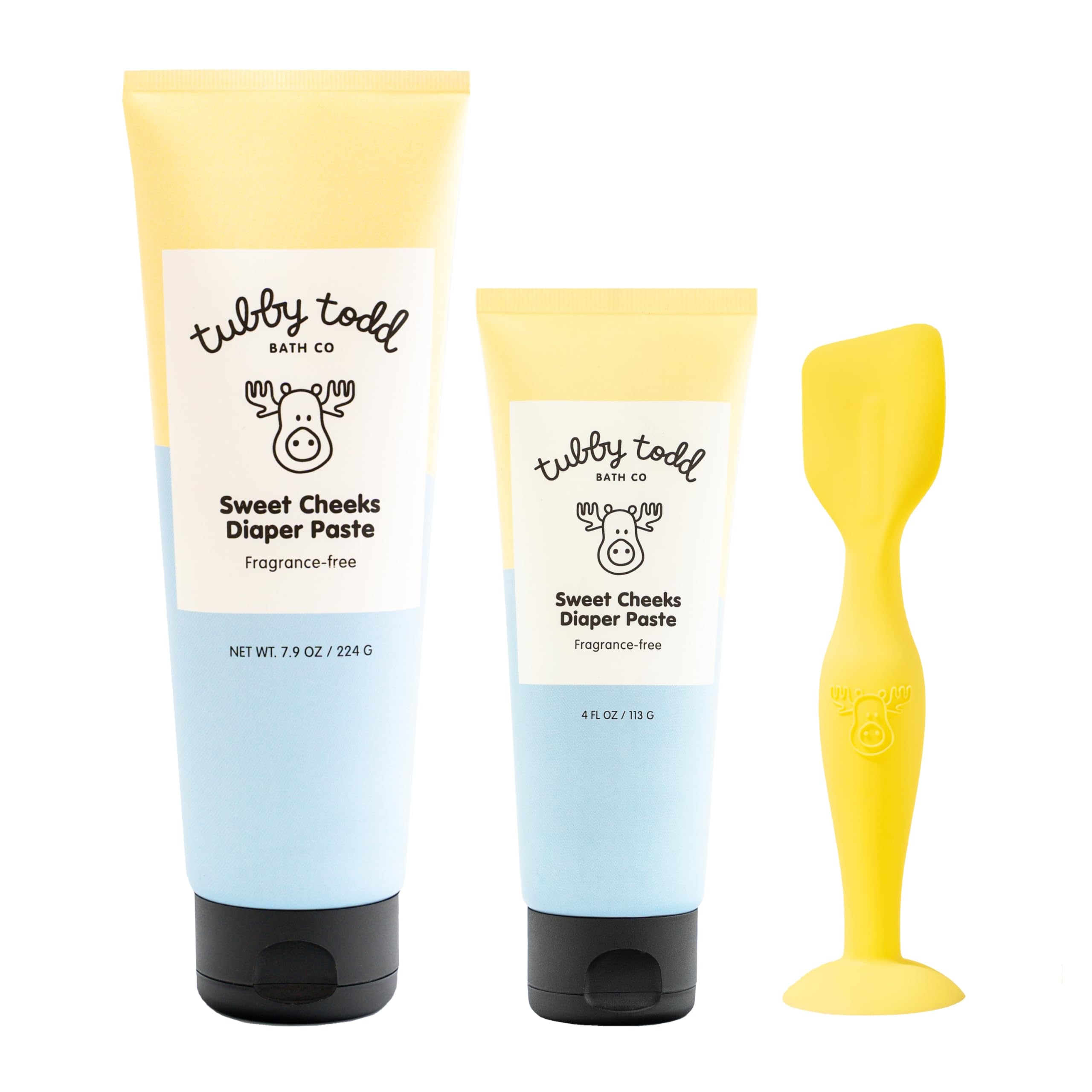 Pasta para pañal TUBBY TODD Sweet Cheeks, espátula, crema para la dermatitis del pañal con 14 óxidos de zinc, hipoalergénica para calmar y proteger la piel sensible, paquete de 2, 4 oz, 7 oz y 9 oz