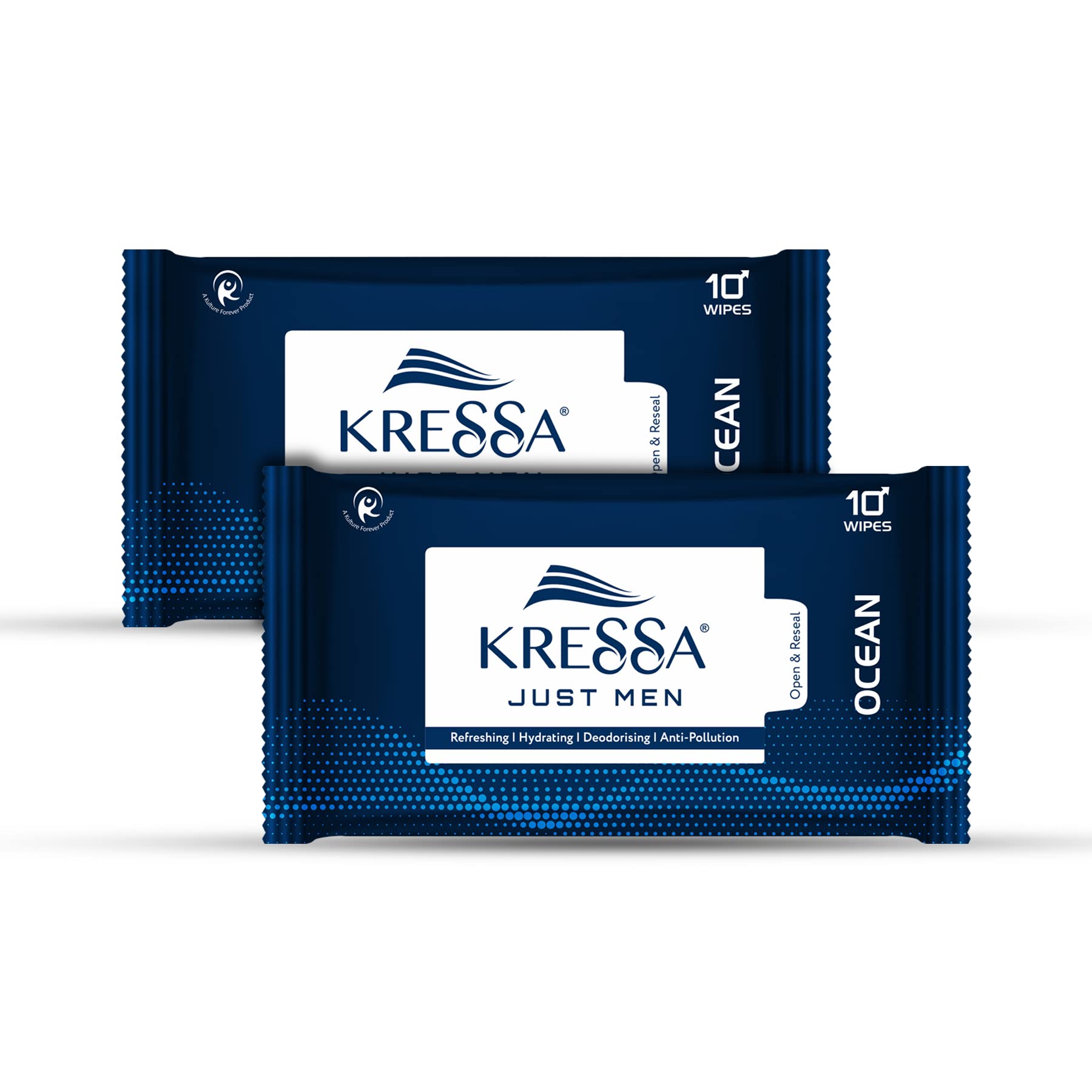 Kressa Face Wipes For Men | Ocean | Refreshing Anti-pollution Wipes | Pack of 2-20 Wipes (Ocean)