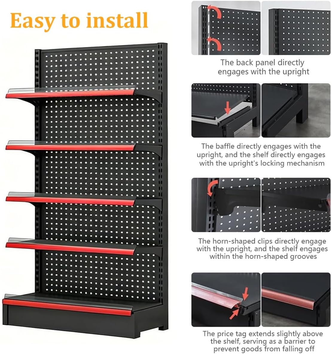 5-Tier Commercial Gondola Shelving, Retail Gondola Display Rack, Convenience Combination Shelves, Tool-Free Assembly Metal Shelves for Supermarket & Retail Store(LxH 120x160cm/48x63in)