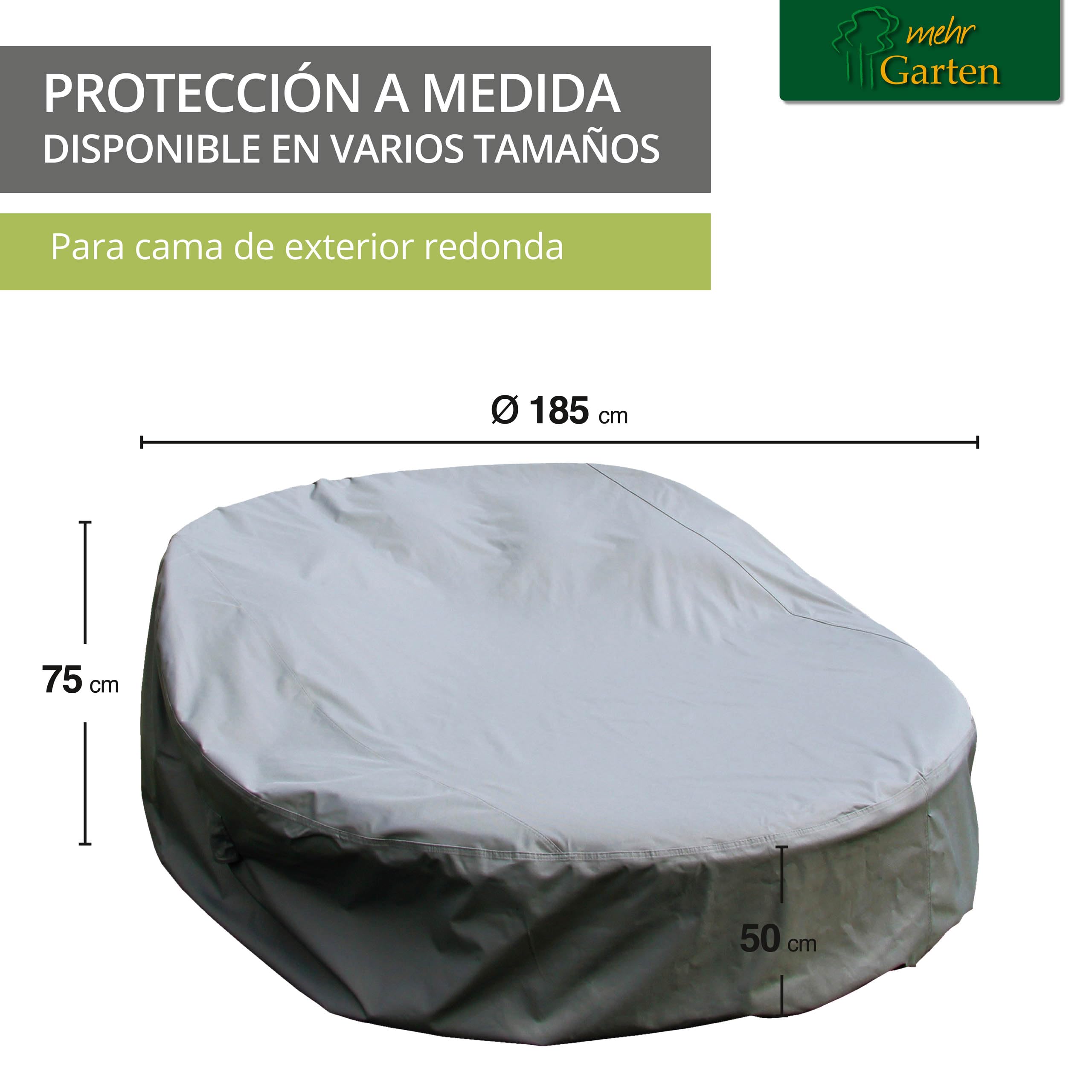 Funda protectora para cama de jardín | Ø 185 x 50/75 cm | Poliéster tejido Oxford 600D, color: gris