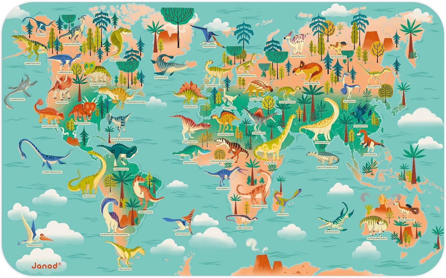 Janod - Planisphère Magnétique Dino - 50 Magnets Dinosaures + 1 Plateau + 1 Poster Modèle - Jeu Éducatif Enfant - Dès 7 Ans, J05836