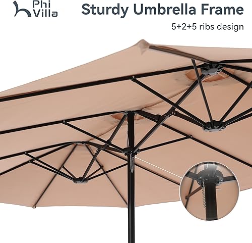 Miniatura 4 de Sombrilla para patio PHI VILLA de 15 pies, doble cara para el mercado al aire libre con manivela, base de sombrillas incluida (beige)