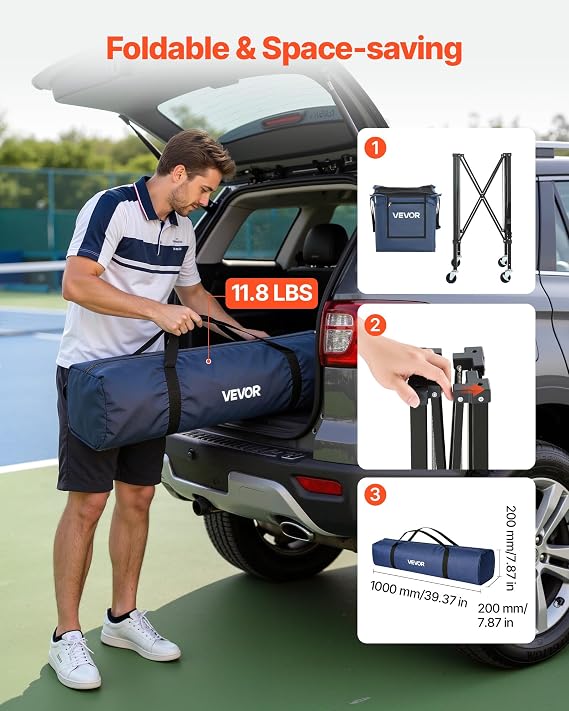 VEVOR Tennis & Pickleball Hopper Holds 200/175/150/120 Balls, 3-in-1 Tennis Foldable Pickleball Basket Cart for Easy Installation, Storage Bag for Tennis Training & Teaching