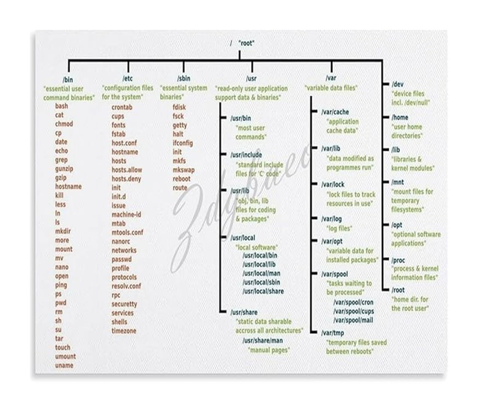 Zdvhomcb Unframed Computer Science Poster Linux Filesystem And Directory Structure Educational Canvas Wall-Art For Study Room Home Office And It Decor ,08X12inch(20X30cm)