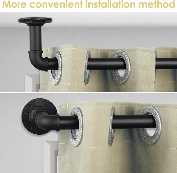 Industrial Curtain Rod Adjustable 1 Inch Black Curtain Rods for Windows 28 to 48 Inch - Perfect Indoor/Outdoor, Room Divider Curtain Rod (30-48)