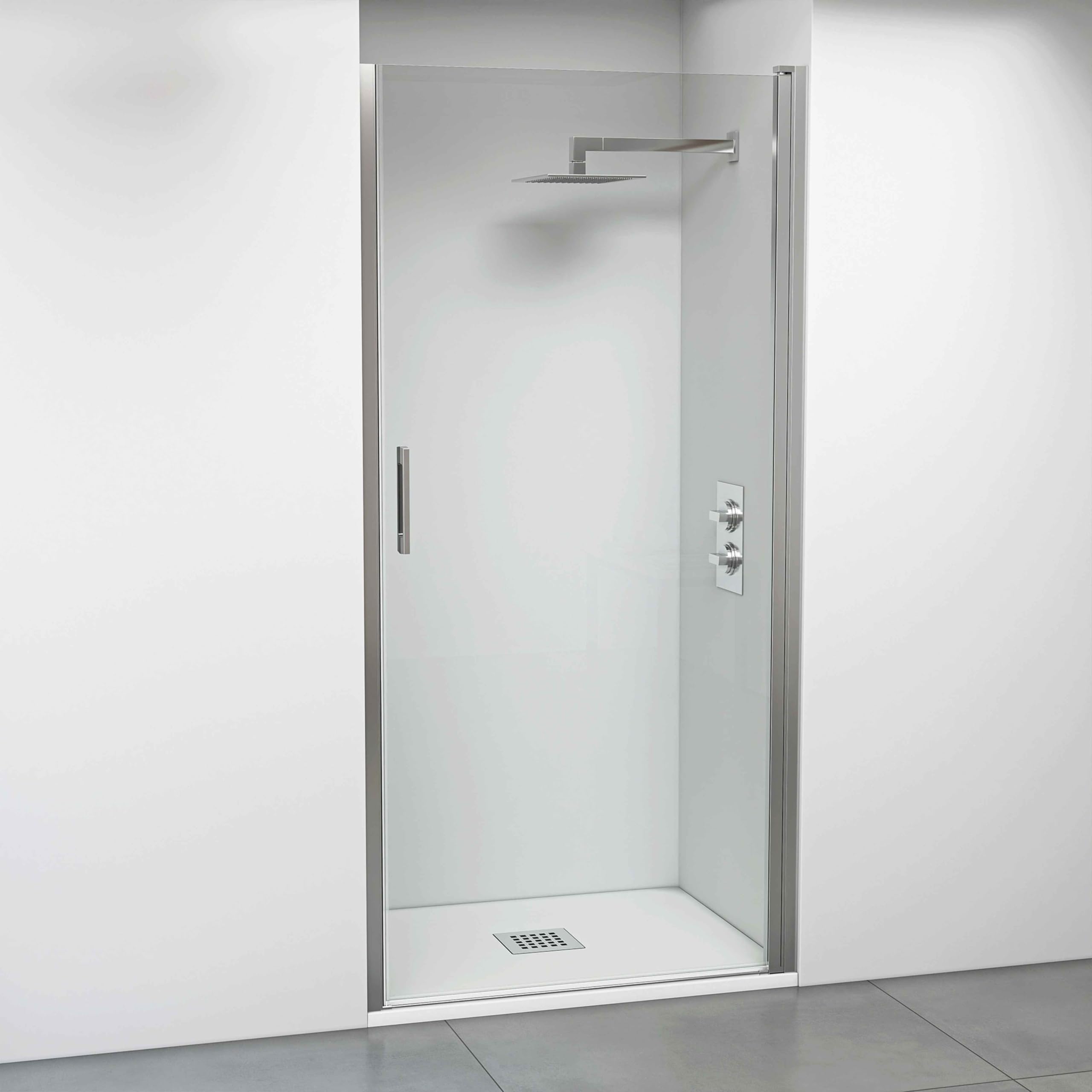 BELLOBATH - Mampara de Ducha Puerta Abatible Reversible - Vidrio Transparente 6 mm Antical - Sin Perfilería Inferior - Plata Brillo - Ancho adaptable 66-69 cm
