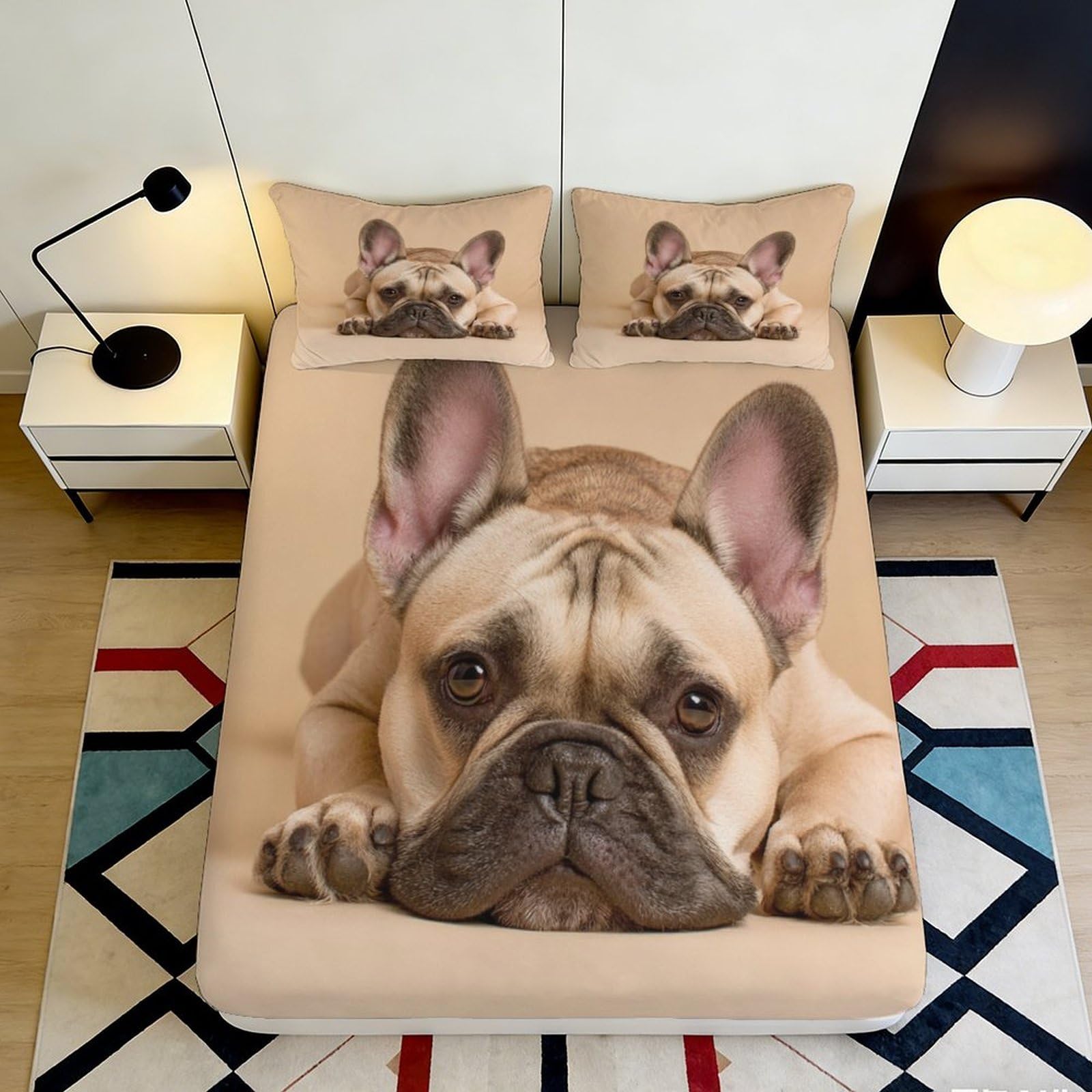 3D Printed French Bulldog Fitted Sheet Microfiber Soft Durable Cute Puppy Bed Cover for Bedroom Dormitory Guest Room Mattress Protection 120x200x25cm