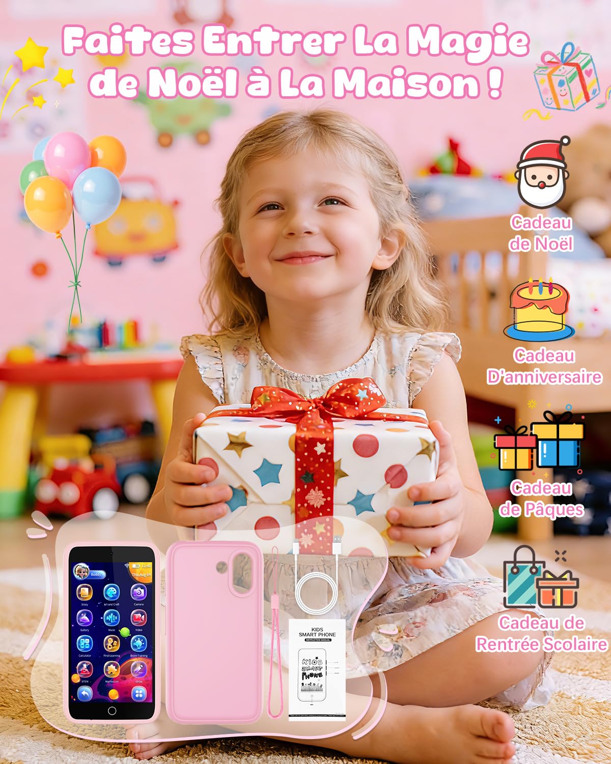 orantronx Jouet Téléphone Enfant Portable, 3.97" Smartphone Enfant 3 4 5 6 7 8 9 10 11 12 Ans avec 200+ Jeux Éducatifs, Double Caméra, Contrôle Parental, Jouet Garçon Fille pour Anniversaire, Noël