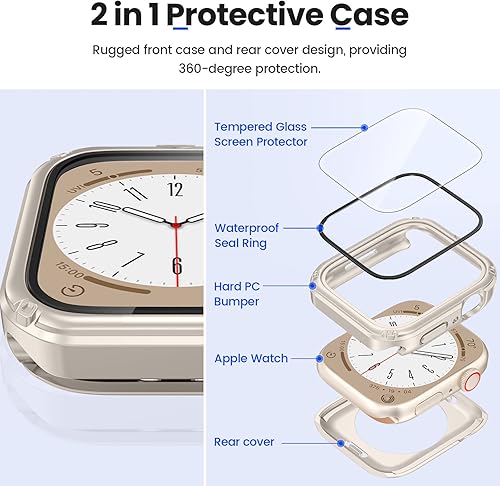 Miniatura 3 de Goton Funda resistente al agua 2 en 1 para Apple Watch protector de pantalla de 1575 pulgadas Series 6 5 4 SE 360 cubierta protectora de cristal