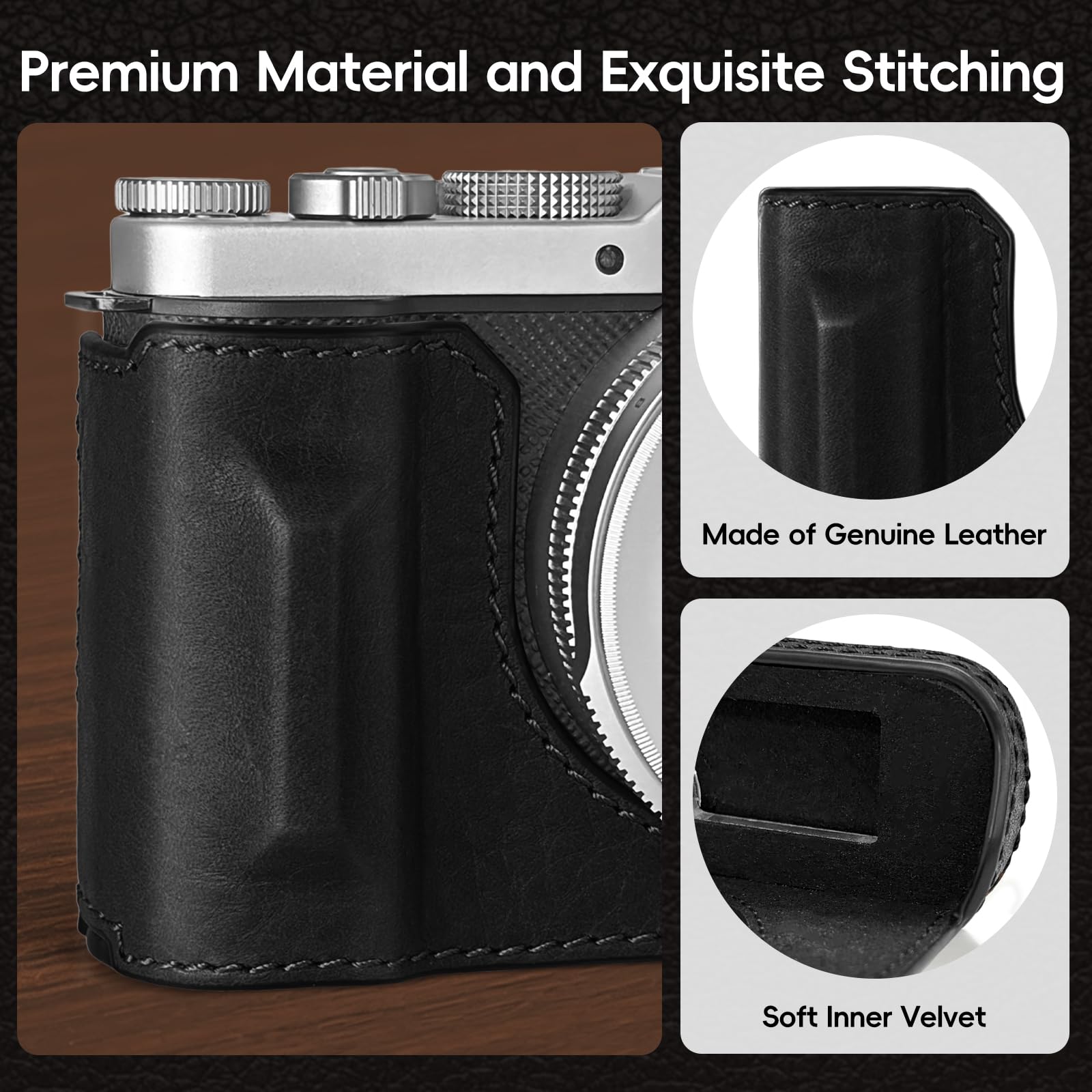 kinokoo Cuir Véritable Housse pour Panasonic LUMIX DC-L10 Caméra - Noir