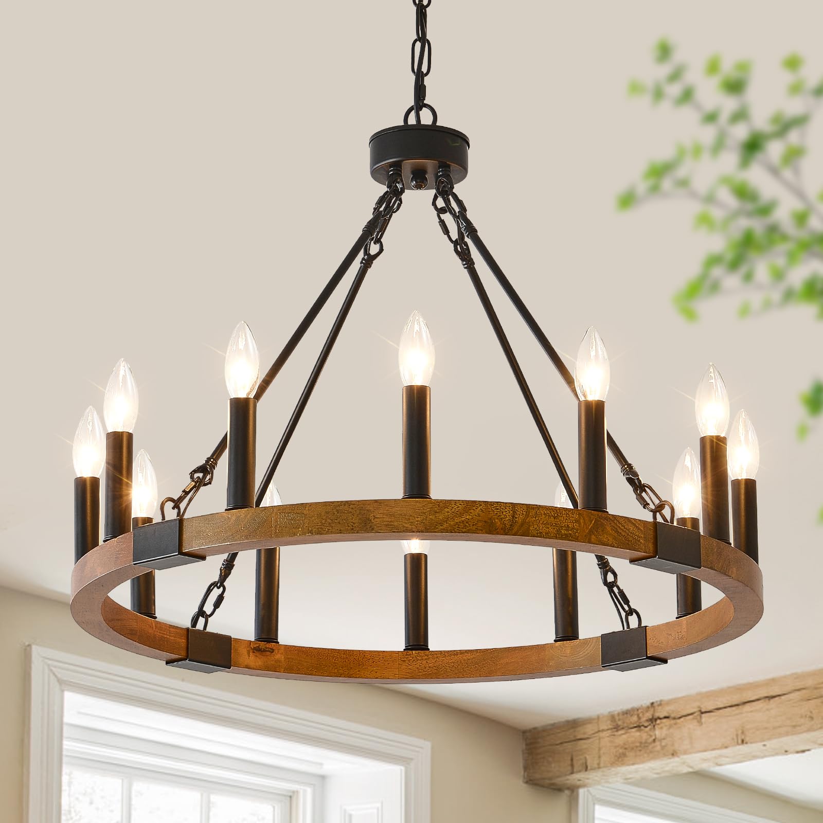 HHR Farmhouse Wood Wagon Wheel Chandelier