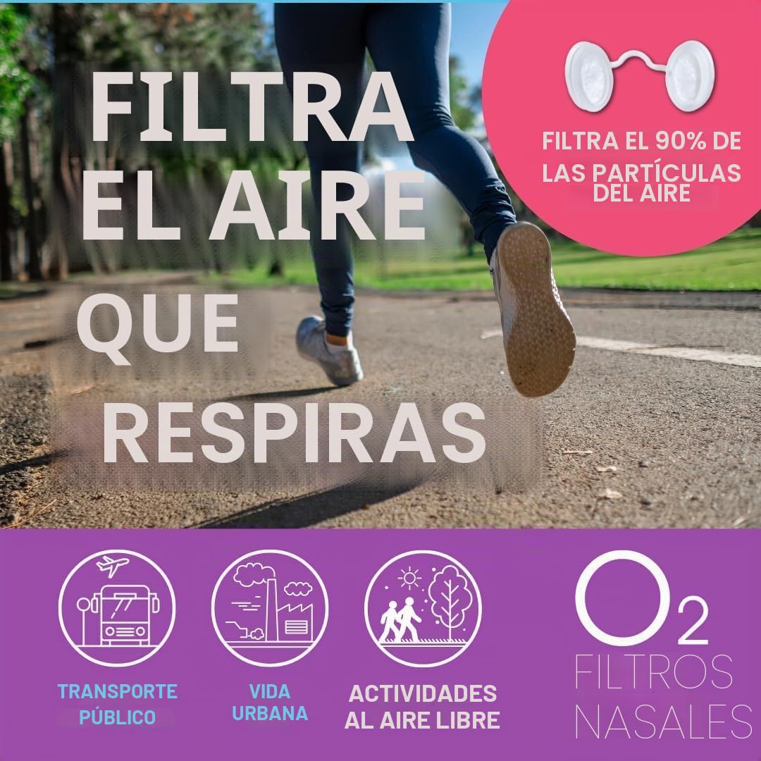 Filtros de nariz O2 con filtración 3M, pantallas nasales para alergias, polvo y humo, filtros de nariz sin medicamentos y sin látex, protección invisible contra alergias (mediano x 10)