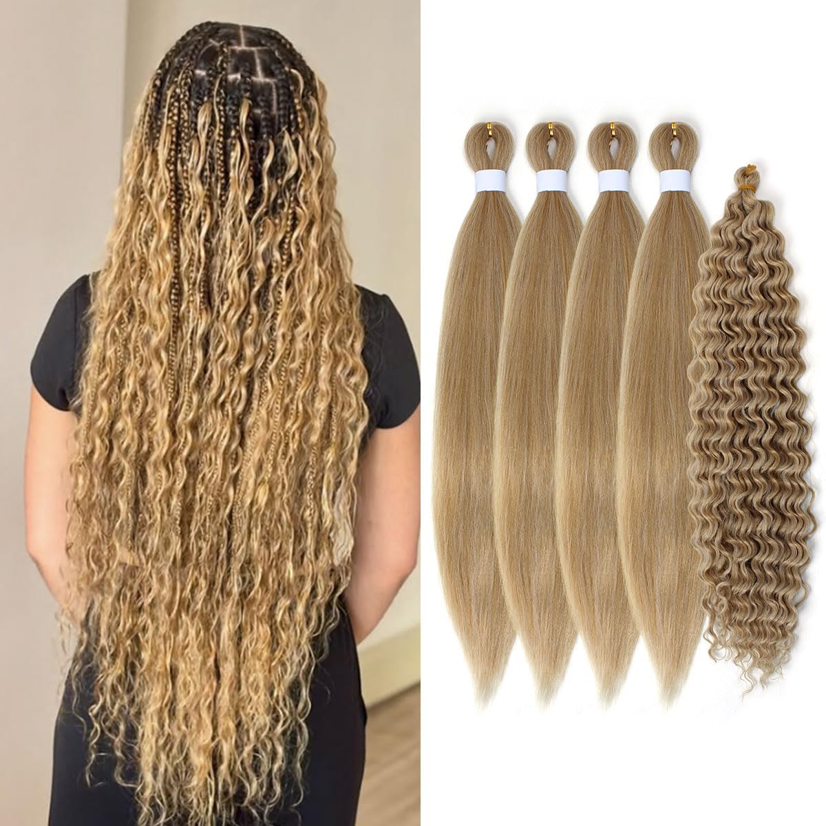 Photo 1 of Siphis Ash Honey Blonde Braiding Hair Pre stretched,Knotless Boho Hair for Braiding Synthetic Hypoallergenic Curly Crochet Braids Twist Bohemian Box Braids Hair (#M27/613 5Packs)