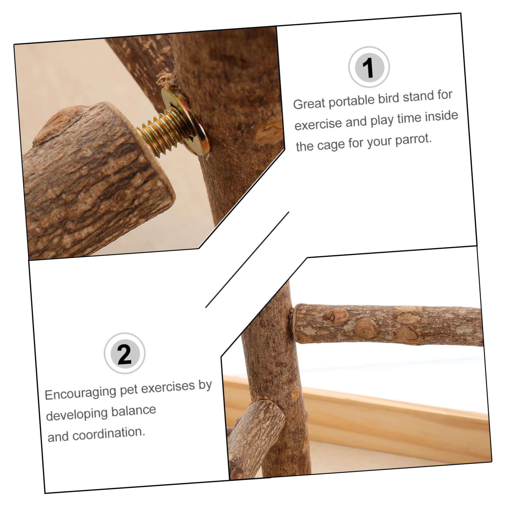 Percha de Madera para Loros, Juguete de Escalada y Soporte | Beige, para Periquito y Agapornis, Portátil, Ayuda al Ejercicio Equilibrio