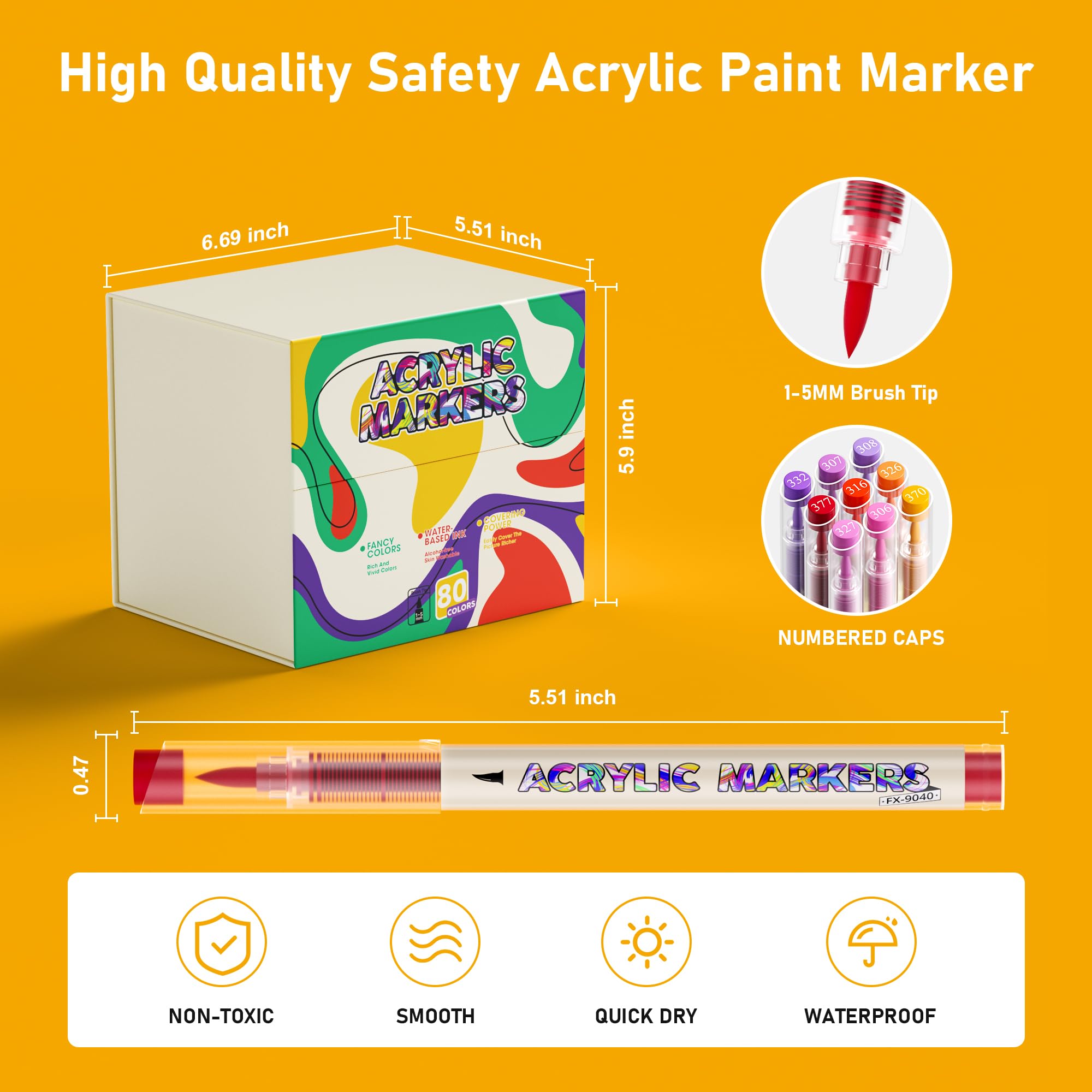 TrendGate 80 Couleurs Feutre Acrylique, Utilisation Multi-surface