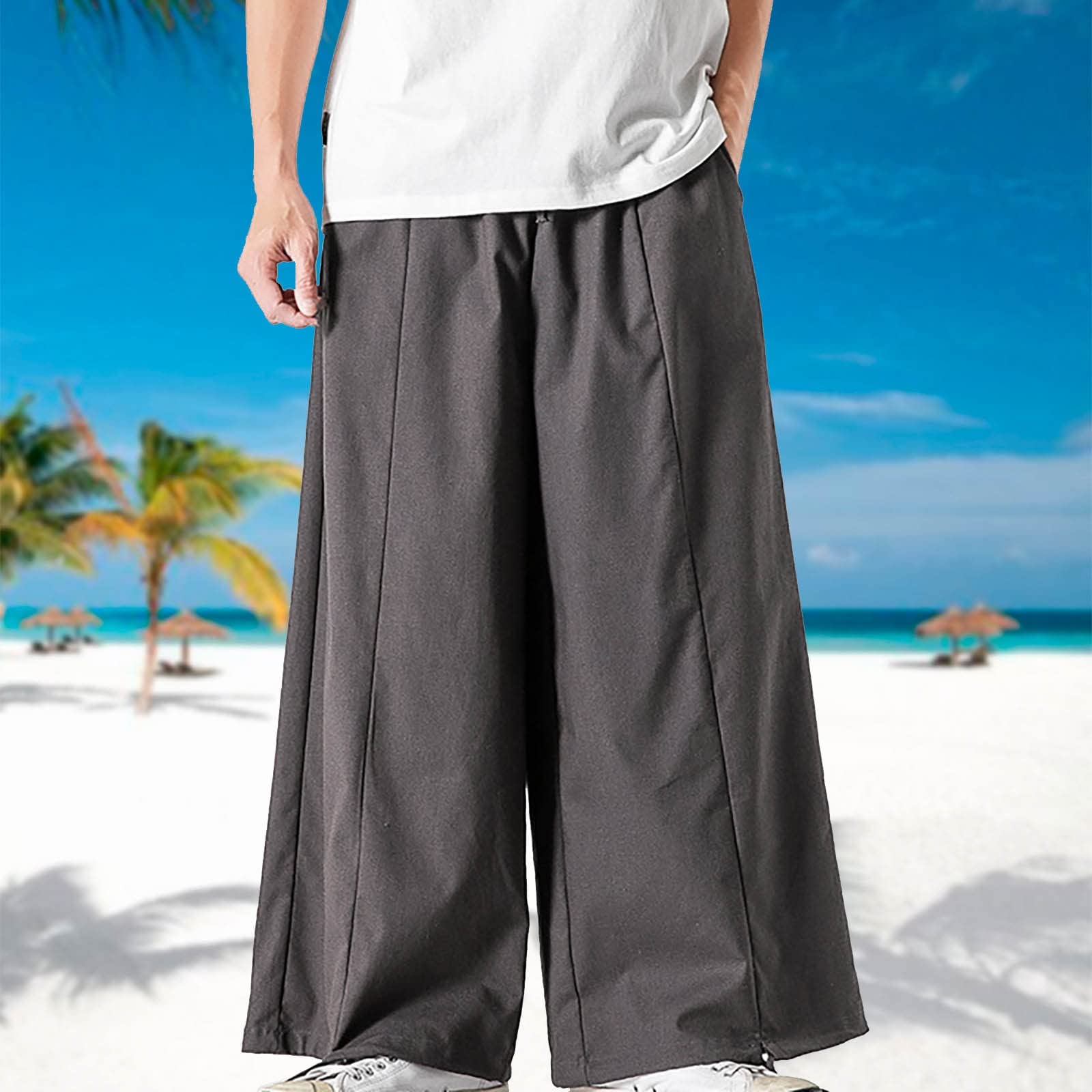 Herren Leinen Hose Sommerhosen Einfarbige Freizeithosen Männer Leinenhose weiten Beinen Jogginghosen Sommer Herrenhose Bequem Funktionshosen mit Kordelzug leichte Sporthosen für Outdoor