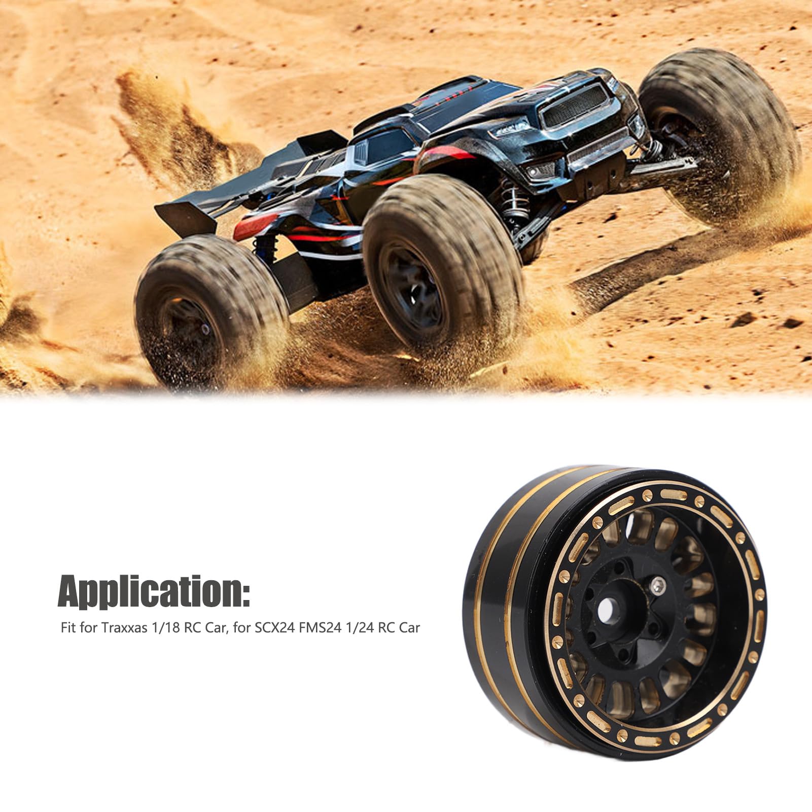 Dilwe Jeu de Jantes de Roue Beadlock en Laiton de 1,2 Pouces, Moyeu de Roue de 35,5 Mm pour Voiture SCX24 FMS24 1/24 RC, 1/18 avec stabilité Améliorée