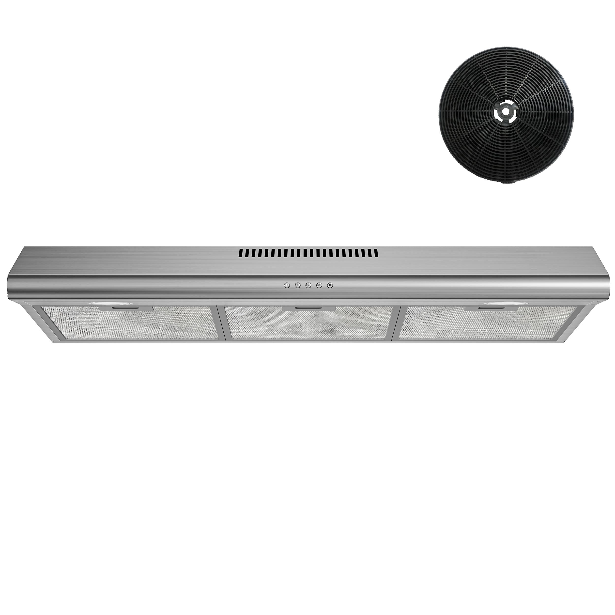 FIREGAS Under Cabinet Range Hood 36 inch with Ducted/Ductless Convertible, Slim Kitchen Vent Hood, LED Light, 3 Speed Exhaust Fan, Reusable Aluminum Filter, Push Button,Charcoal Filter