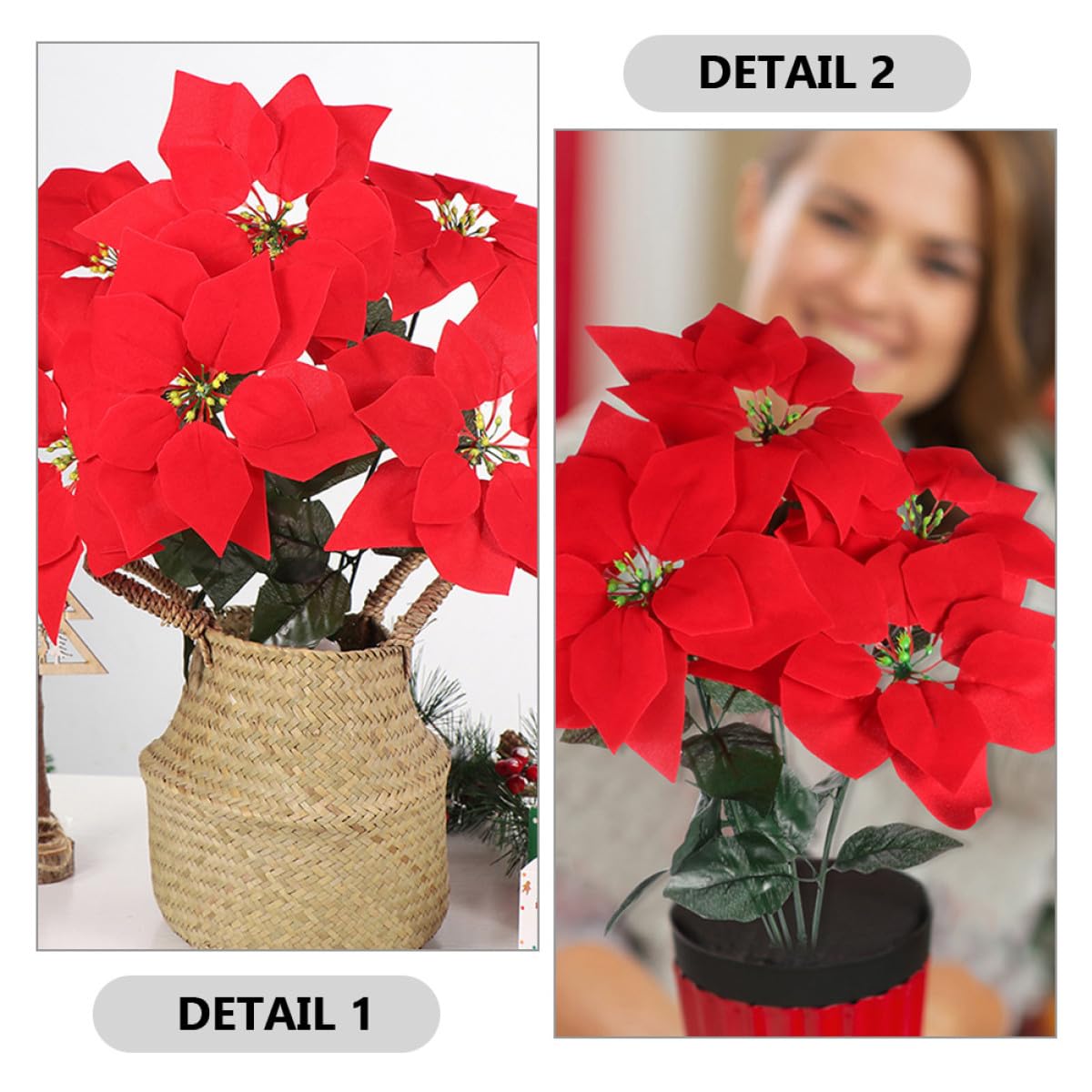 Künstlicher Weihnachtsstern 4 Stück mit 7 Köpfen Realistische Kunststoffpflanze für Weihnachtsdekoration Innen und Außen Langlebiger Poinsettia Strauß für Wohn und Arbeitsräume