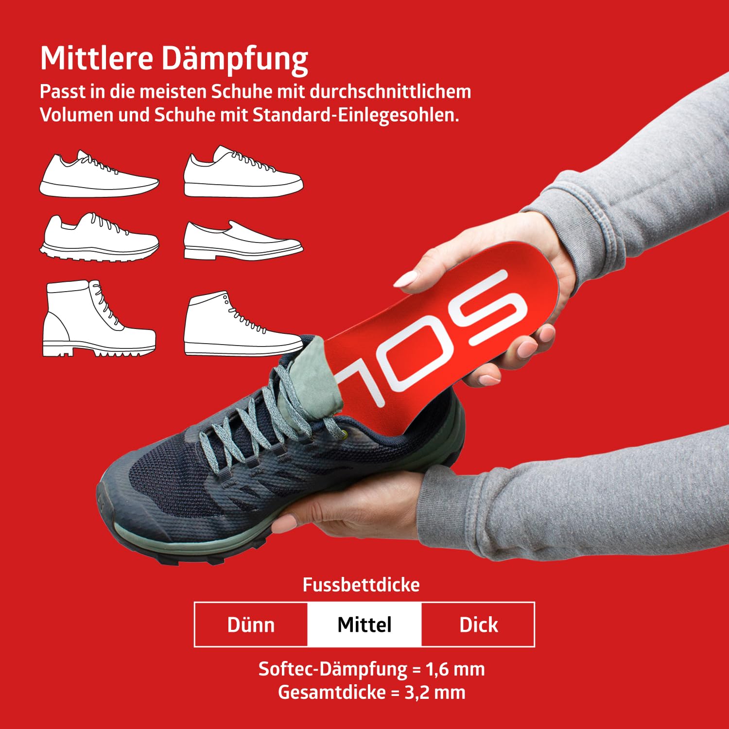 SOLE Active Medium Einlegesohlen – Orthopädische Einlagen zur Unterstützung des Fußgewölbes zur Linderung von Plantarfasziitis – Herren 4/Damen 6, 1 Paar