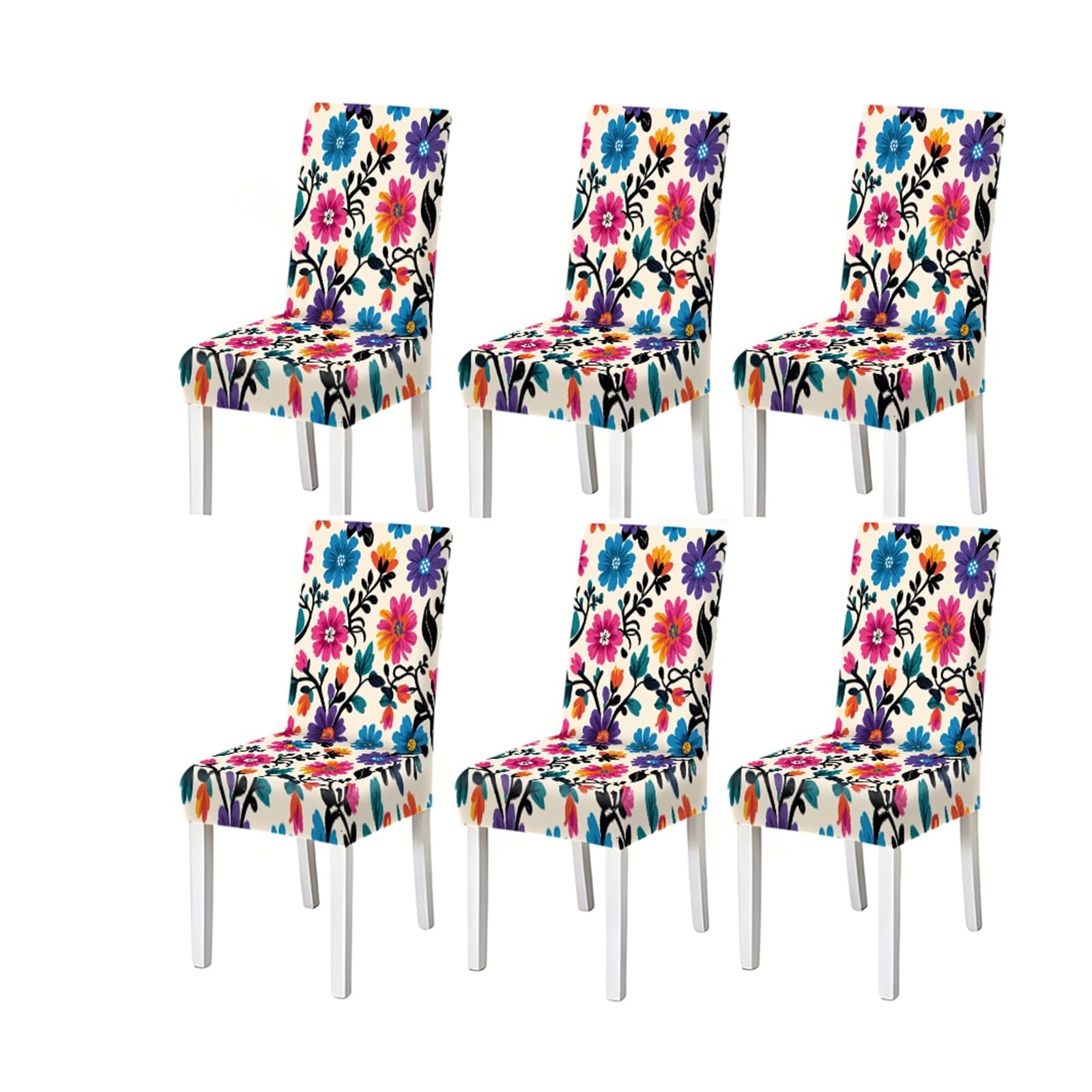 BOSUYBN Vibrant Multicolor Floral Pattern Print Dining Chair Covers Set Of 2/4/6, Stretch Slipcovers For Kitchen Dining Room Furniture Protectors for Home Dining Room(6PCSChair cover)